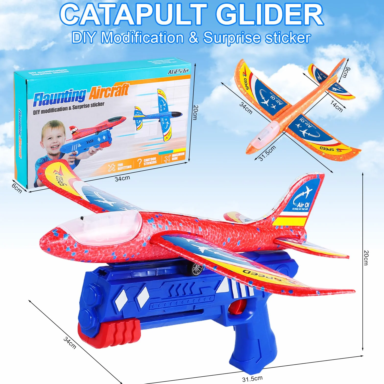Avion Planeur en Polystyrène avec Pistolet Catapulte LED - 3 Avions Jouets Volants pour Enfants 3-10 Ans, Jeux de Lancer Extérieur Cadeau Anniversaire Garçon Fille