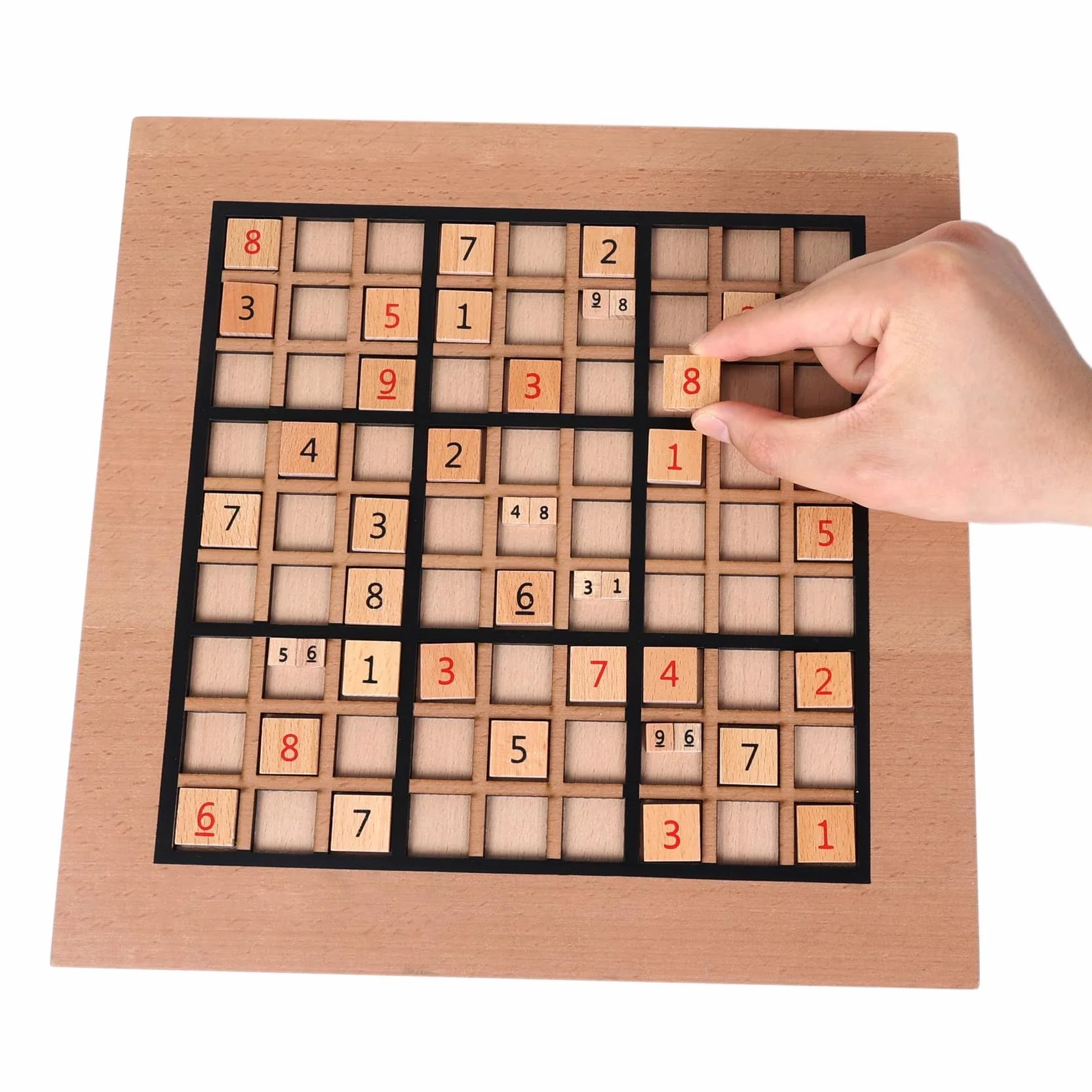 Sudoku Bois avec Plateau de Jeu, 90 Grands Chiffres et Pions Logiques, 2 Tiroirs de Rangement – Jeu de Réflexion et Entraînement Cérébral pour Tous Âges