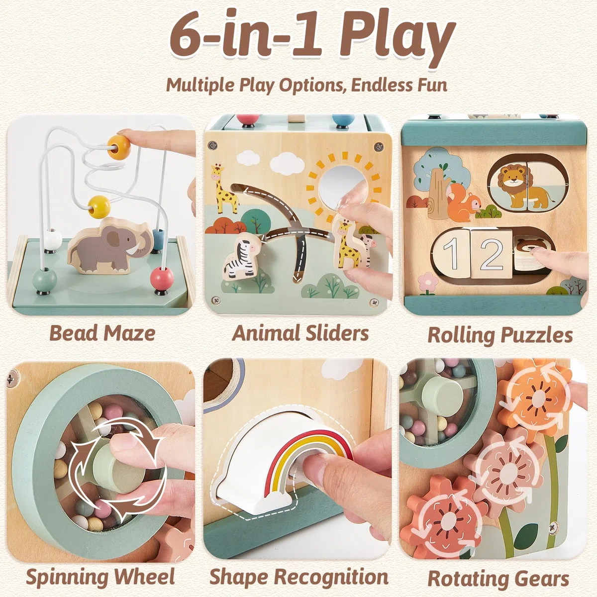 LINFUN KIDS Cube d'Activité Bébé en Bois Jeu de Activite Motricité Dactivité 6 en 1 Multijeux Jeux Montessori Cadeau pour Bébé Garçon et Fille