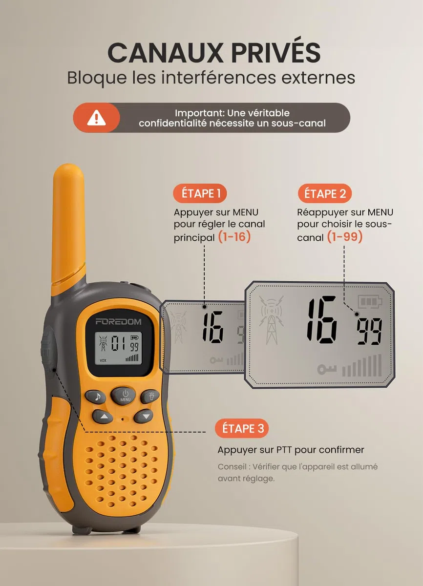 FOREDOM Talkie Walkie Enfants Rechargeable, Talkie-Walkie Longue Portée pour Garçons & Filles de 3-12 Ans avec Lampe, Lot de 2 - Orange