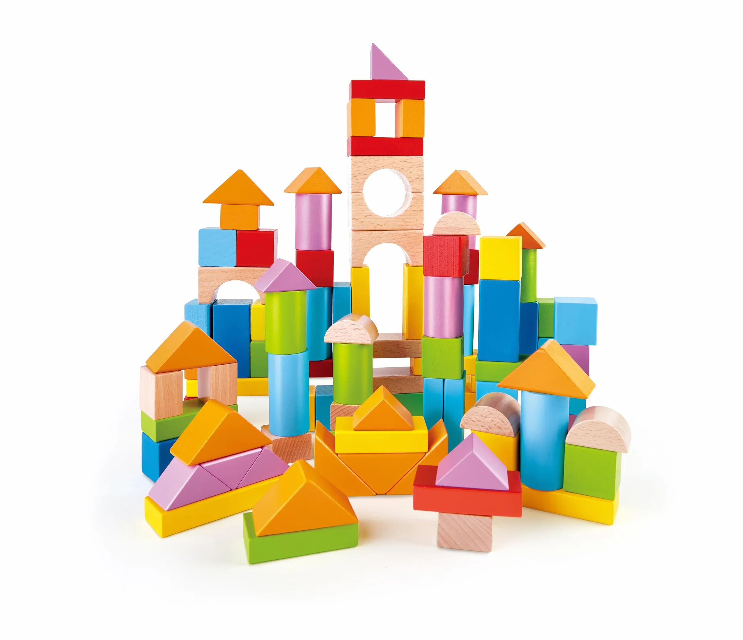 Hape Jouet en Bois Construction Enfant 12 Mois et Plus - Blocs de Construction Multicolore - Jouet Éveil Fille et Garçon - Baril Formes Géométriques à Bouts Ronds & Peinture Non Toxique - Dès 1 an
