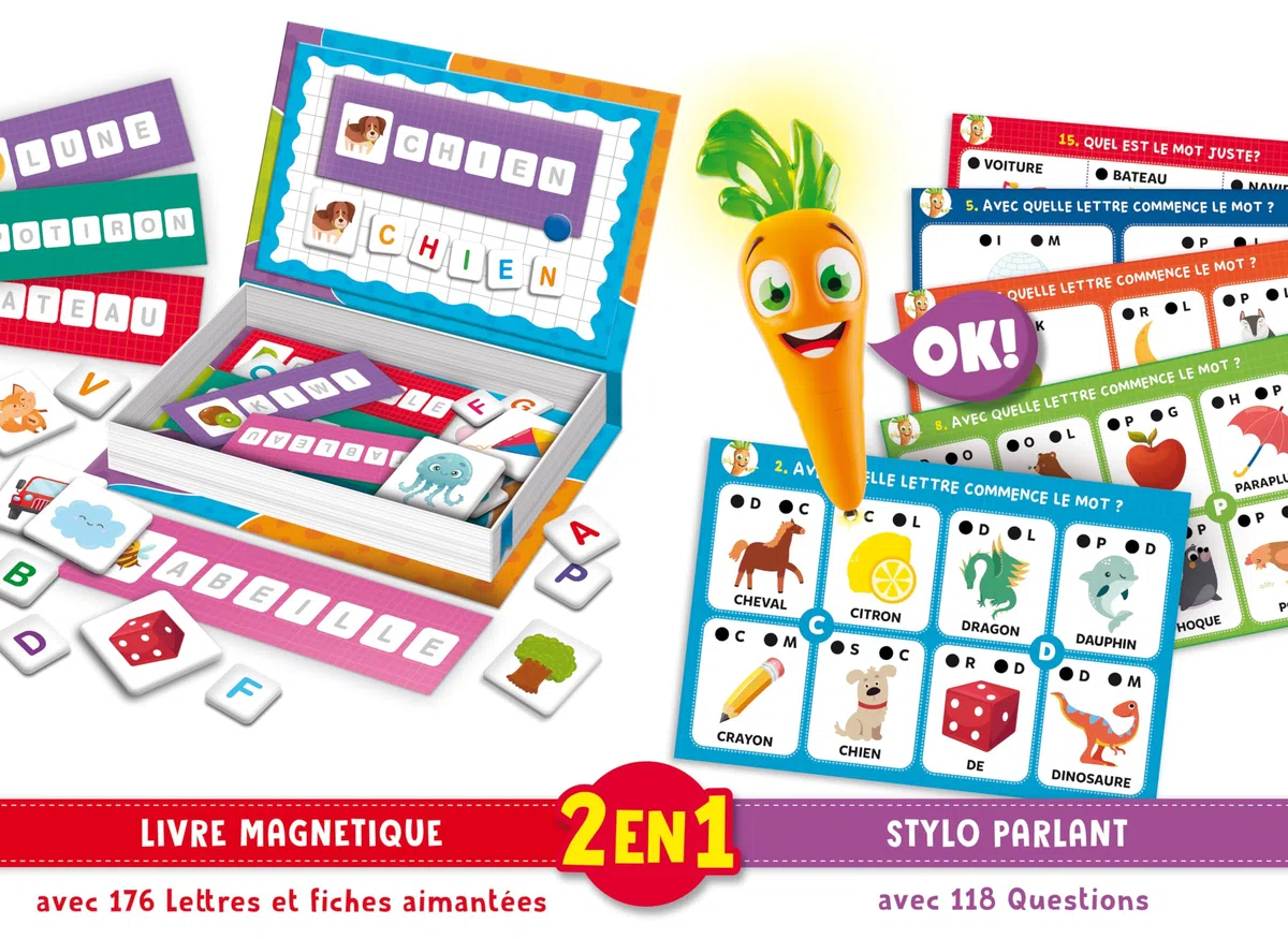Lisciani - CAROTINA - Lettres et Mots 2 en 1 - Jeu Éducatif pour Enfants dès 3 Ans - Apprendre Les Lettres - Jeu Magnétique Intéractif avec Stylo Parlant - Activité Préscolaire - Jeu Électronique