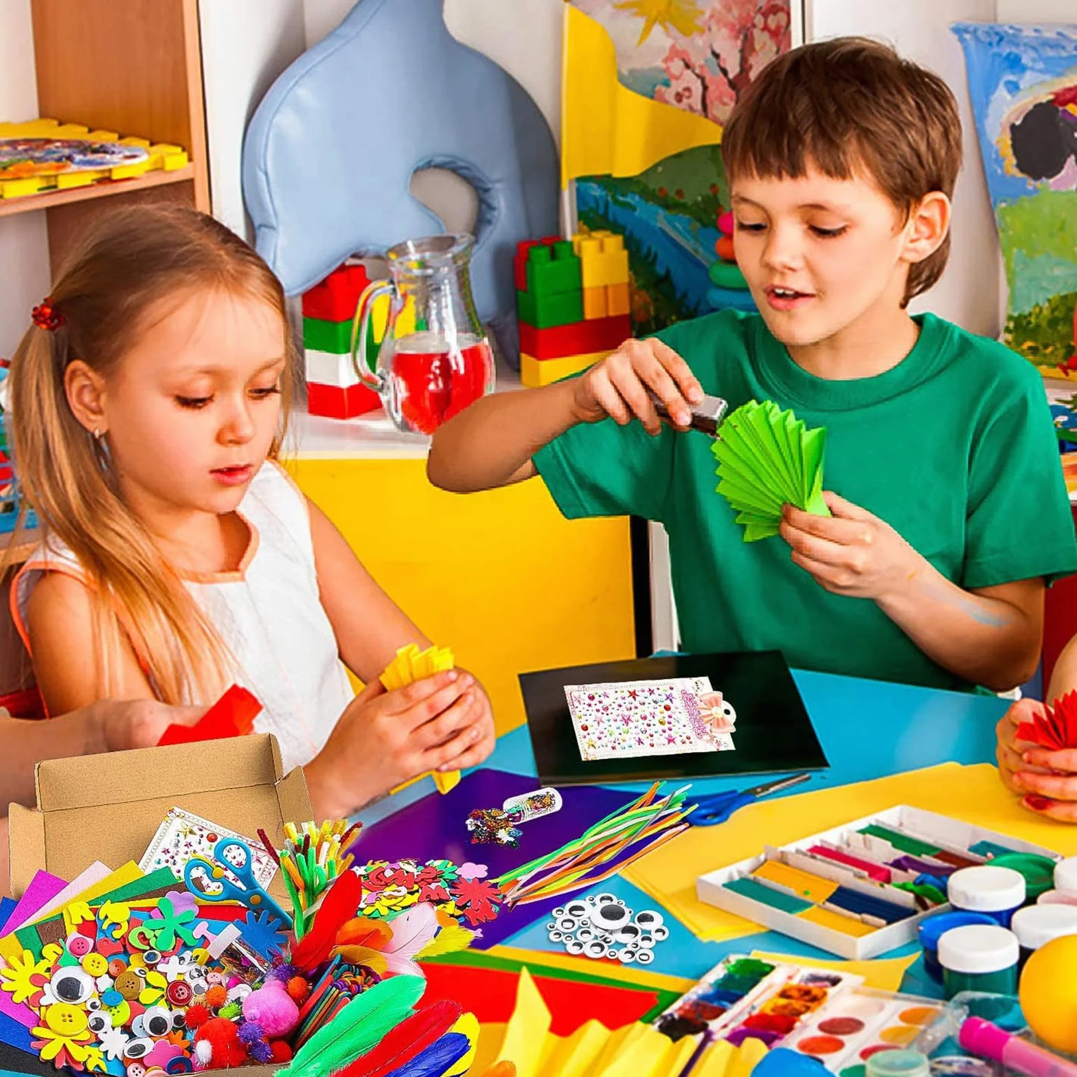 JOTOL Kit Bricolage Enfant,3100+PCS Activites Manuelles pour Enfants,Loisir Creatif avec Cure-Pipe,Pompon,bâton,Perle de Lettre,du scrapbooking,DIY Activites Manuelles