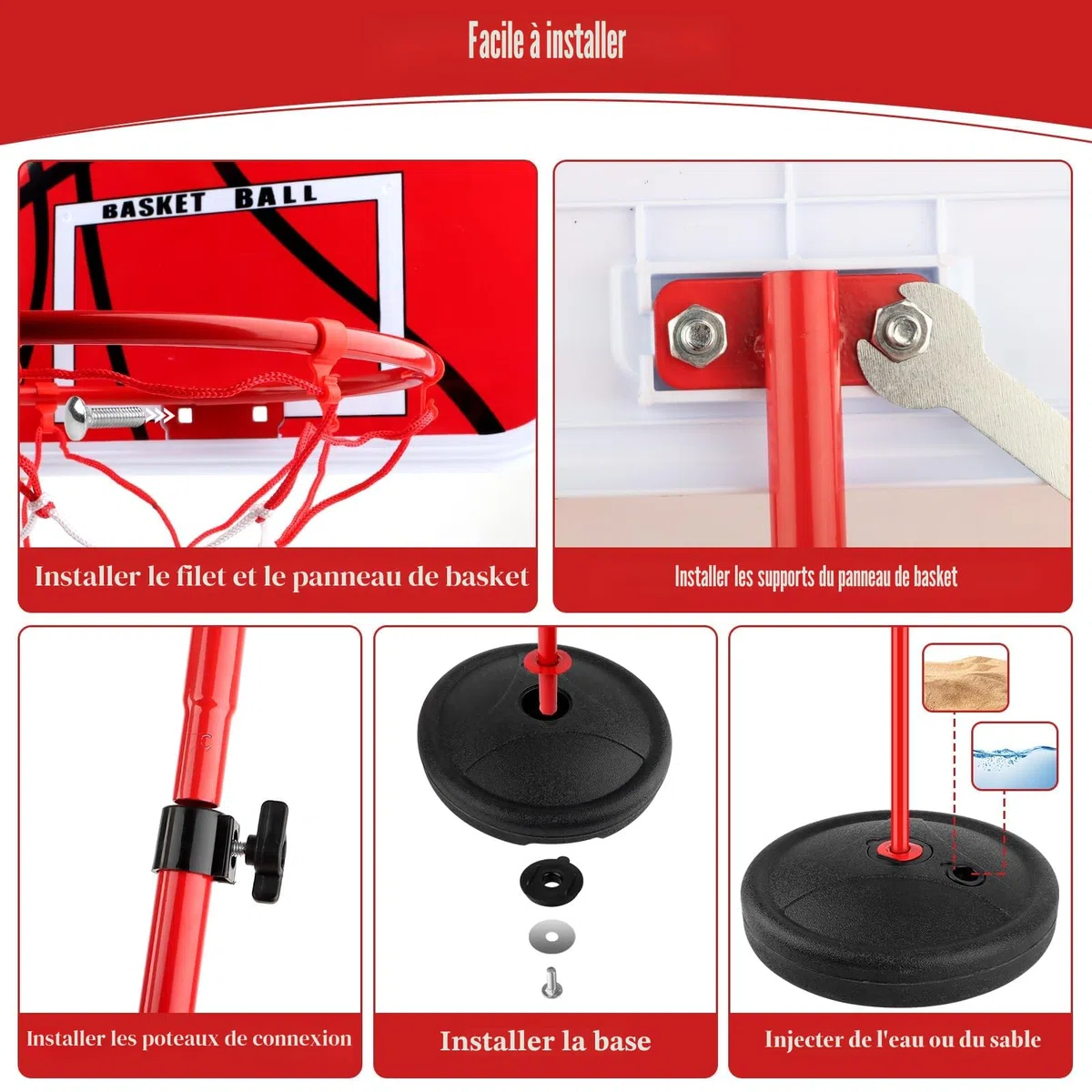 Panier de Basket Enfant, Panier de Basket Exterieur avec Support, Panier Basket Enfant Réglable en Hauteur 60-150cm, Kit Basketball Junior avec 2 Ballons Une Pompe