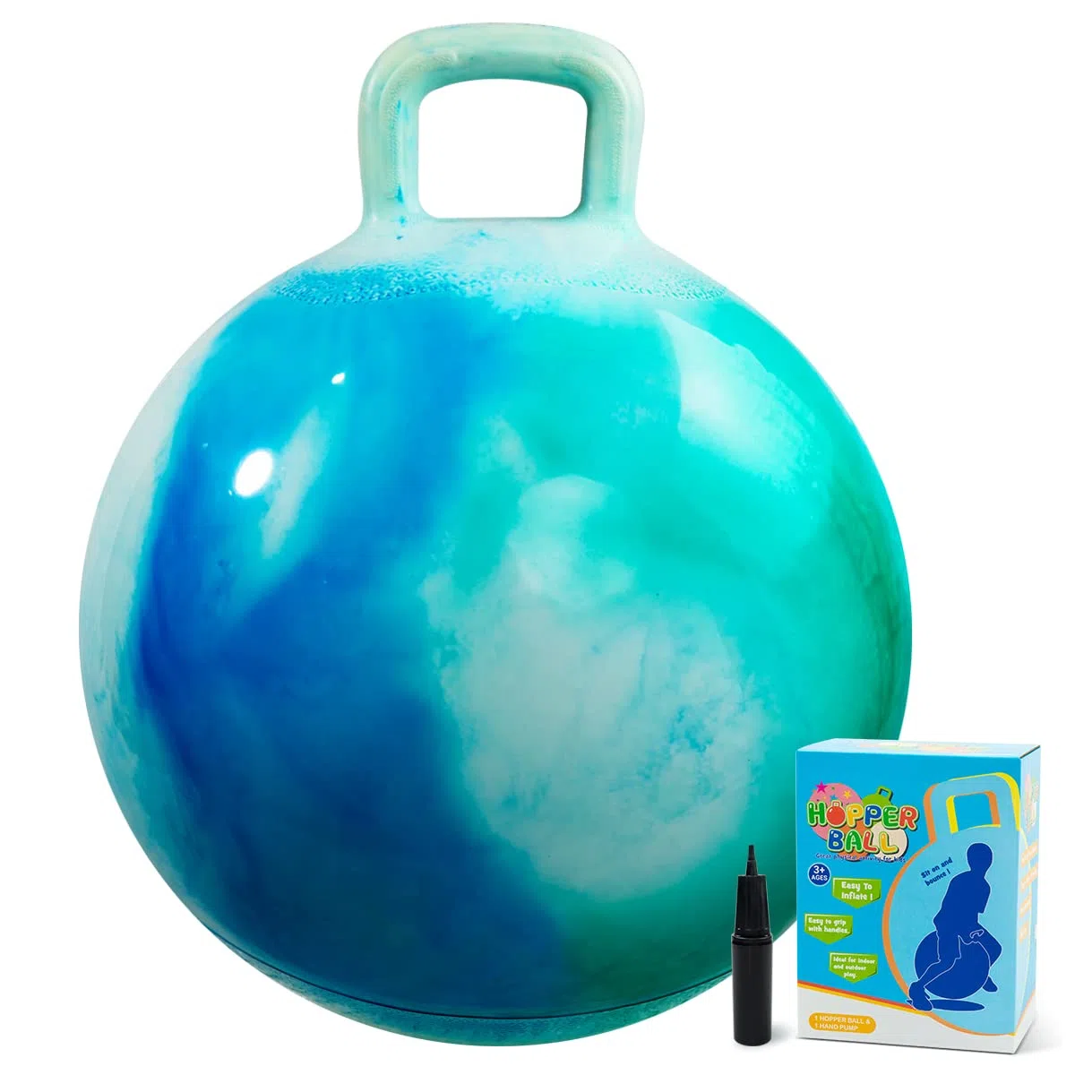 INPODAK Space Hopper, Balle Sauteuse de 45cm, Balle Sauteuse pour Enfants de 3 à 6 Ans, Balle Rebondissante avec poignée, Jouet Sauteur pour Enfants de 3, 4, 5 et 6 Ans(Nuages Bleus)