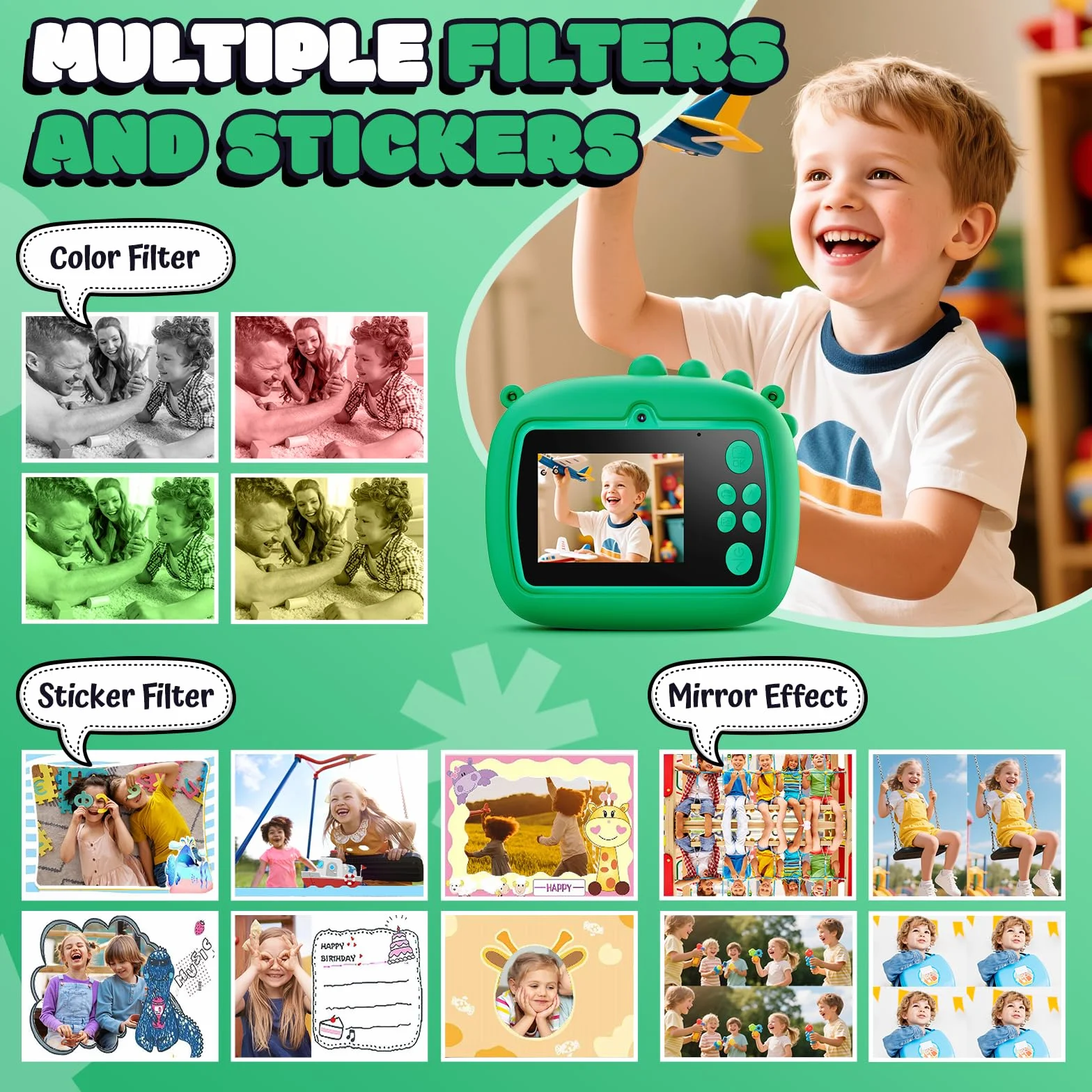 Appareil Photo Instantané pour Enfant, Appareil Photo Enfant Impression 1080P HD avec Imprimante avec 3 Rouleaux de Papier, Appareils Photos Numériques pour Les Enfants de 3 à 12 Ans