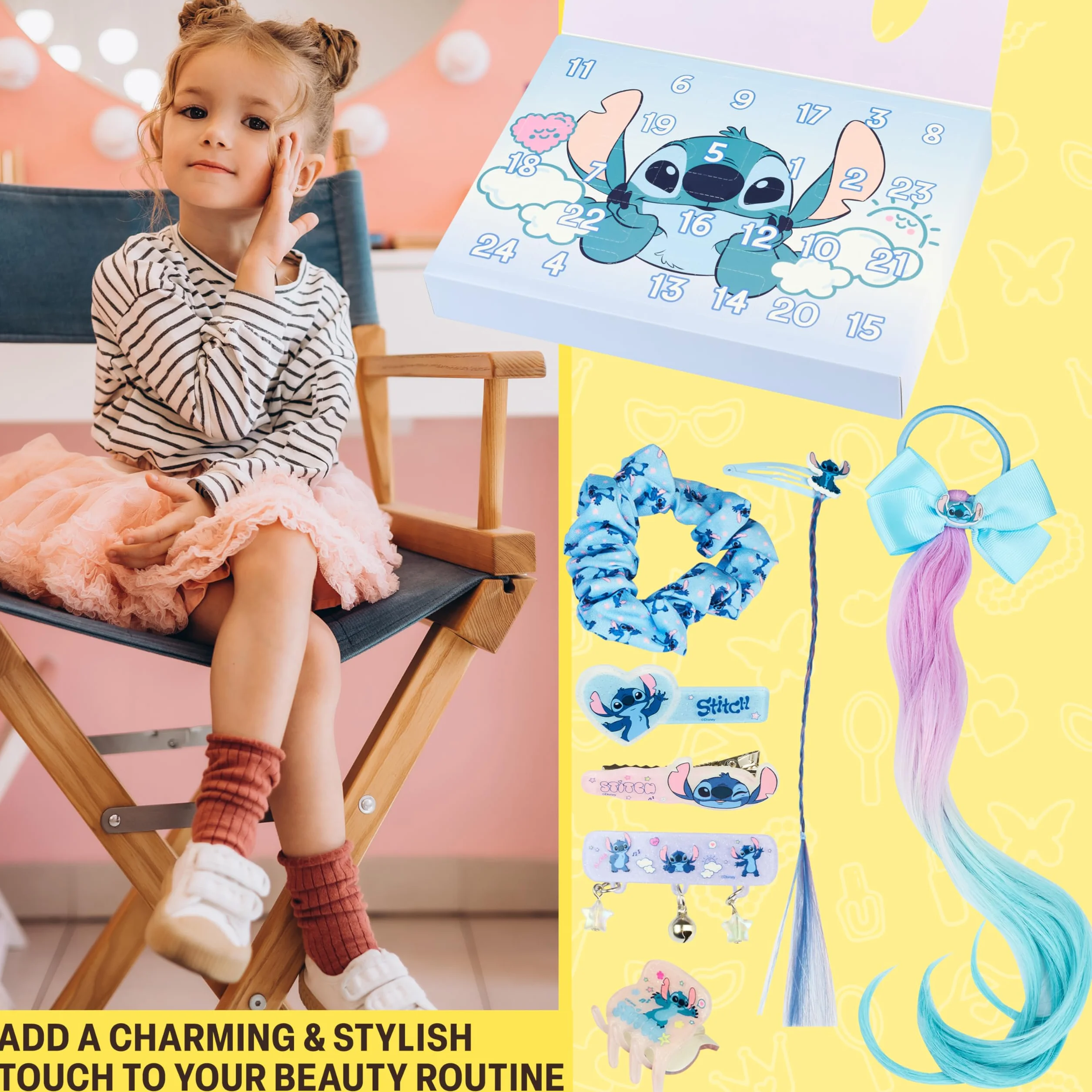 Get Trend Disney Stitch Calendrier de l'Avent 2025 Fille, Accessoires Cheveux et Bijoux, Barrettes Chouchou, Idée Cadeau Fille (Lilas Stitch)