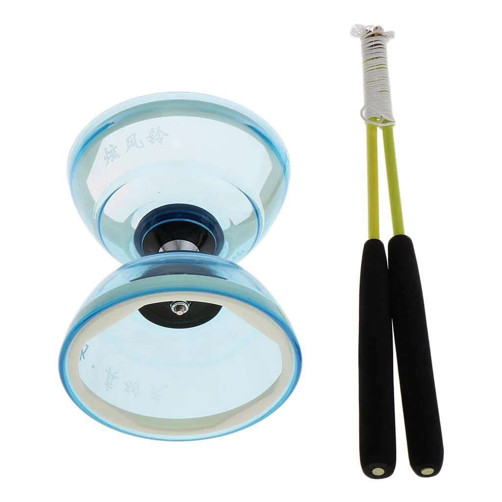 Diabolo Unique à 3 Roulements avec Bâtons et Ficelle, Jouet de Balle en Caoutchouc , Jouets de Coordination œil-Main pour Enfants, 5 Couleurs Au C , Bleu