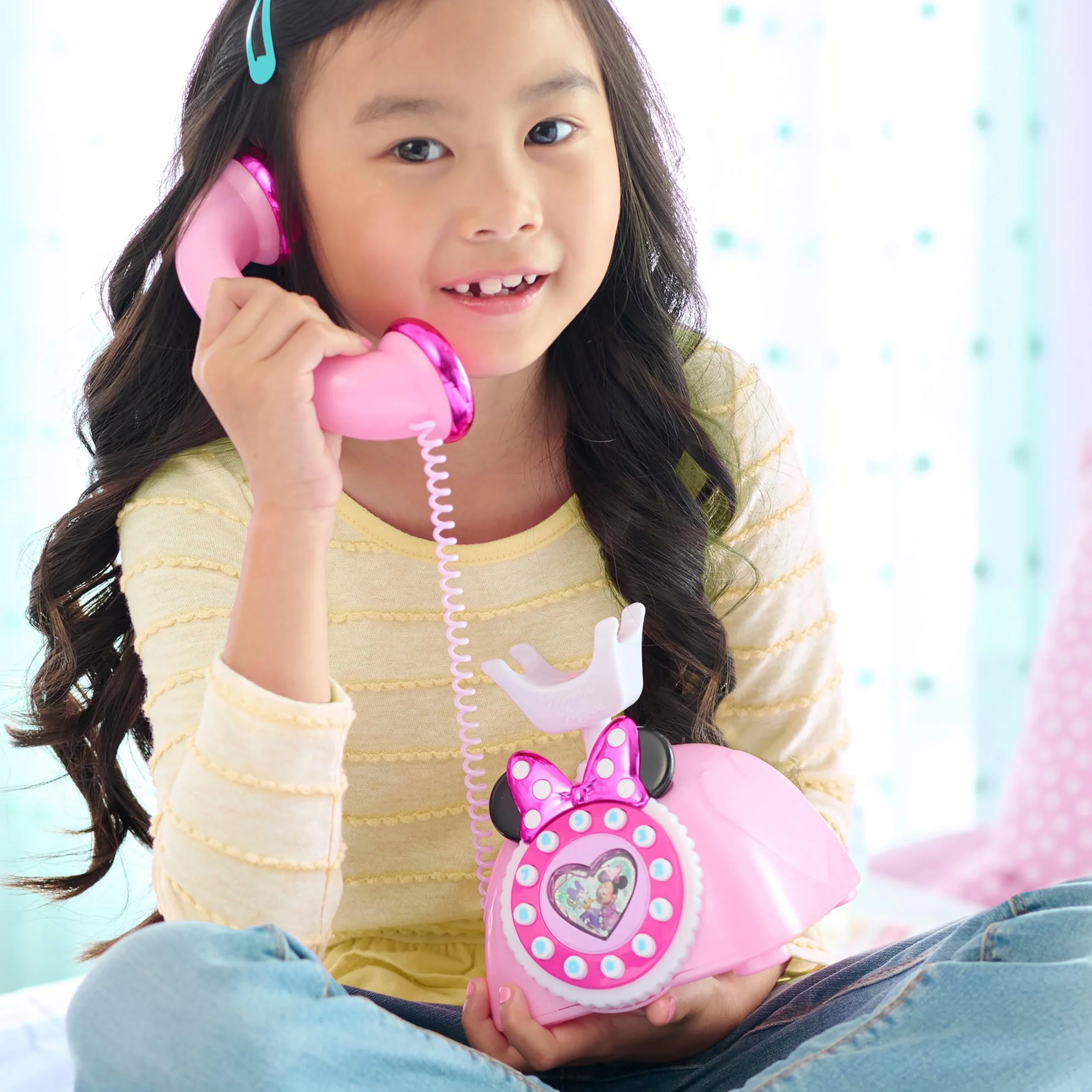Just Play Téléphone à Cadran Minnie Mouse de Disney Junior avec Effets sonores et Lumineux, Jouets pour Enfants de 3 Ans et Plus