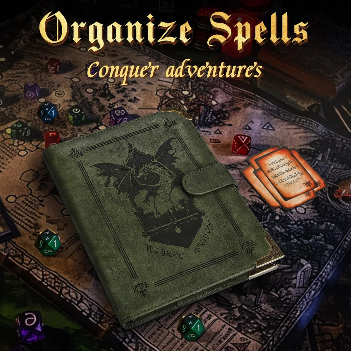 Foliant of Recollection TTRPG Porte-cartes avec sort magique pour DnD/RPG, livre de magie de poche et porte-cartes de référence, accessoires de jeu pour débutants et maîtres DnD avec 40 cartes de