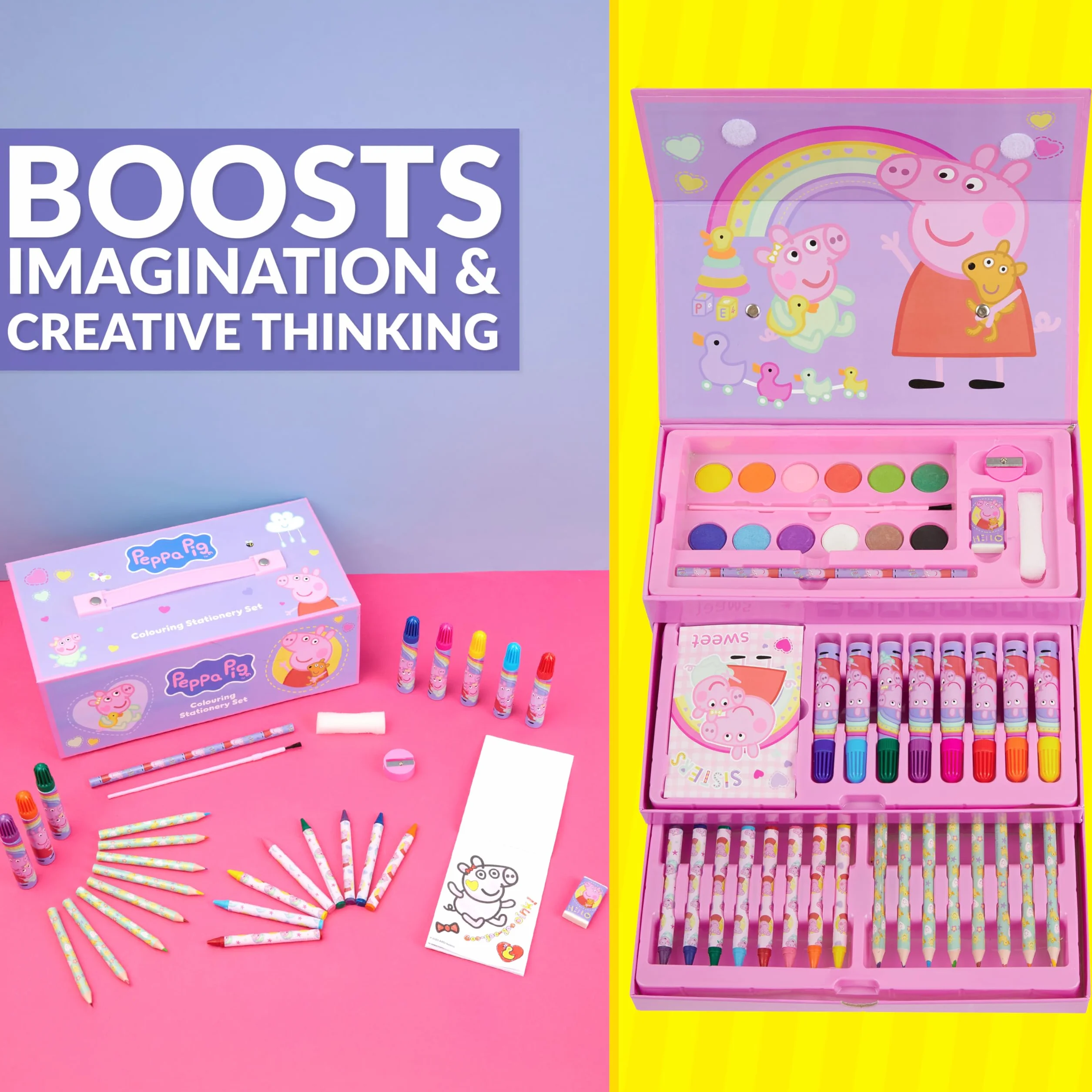 Peppa Pig Kit Dessin Coloriage et Peinture, Coffret Créatif Fille, Mallette Enfant d'Art de 30 Pièces, Fournitures de Loisirs Créatifs, Cadeau Fille