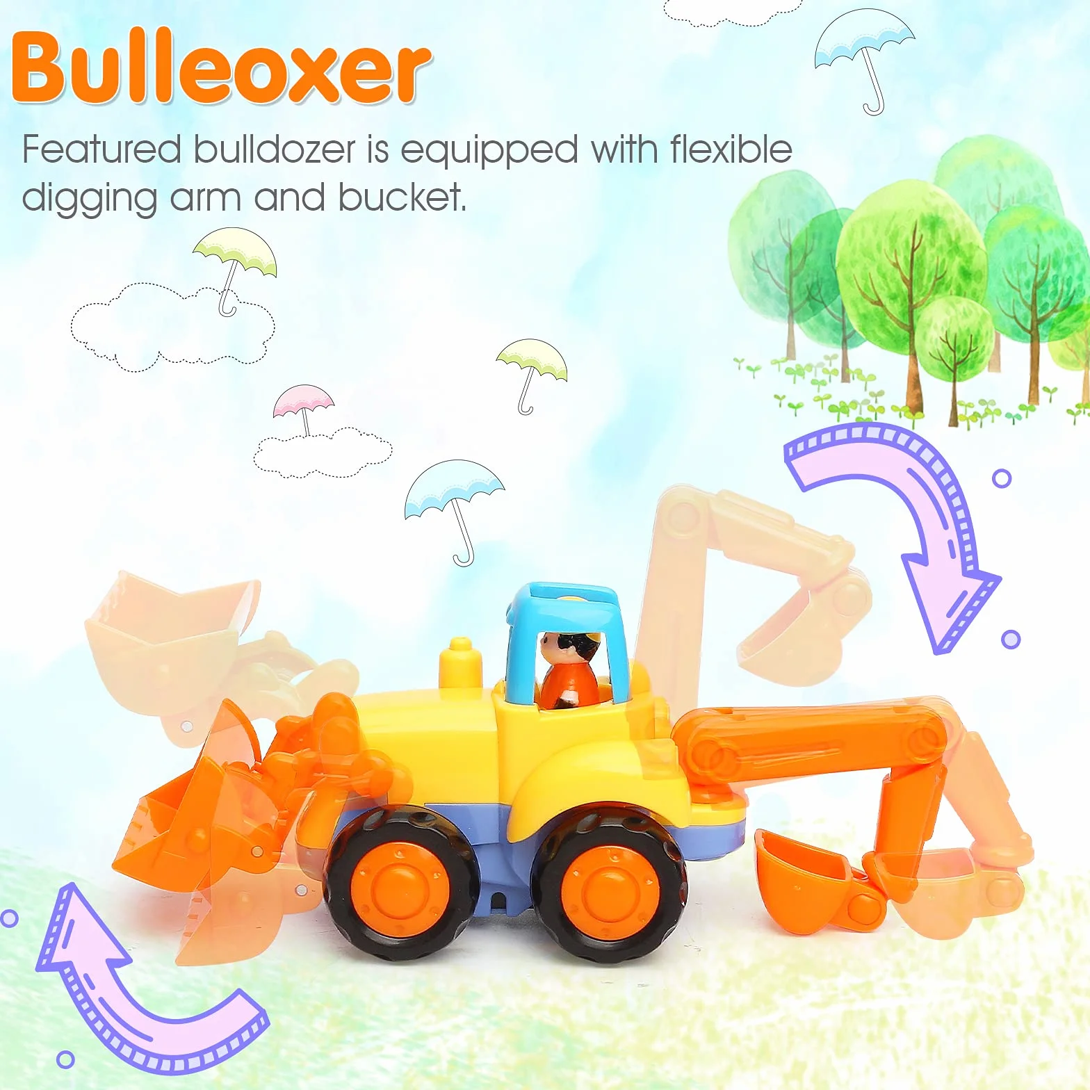 TINOTEEN Voiture Jouets pour Bébé, Jouet à Friction pour Garcon Fille Enfants de 1 2 3 Ans,Set de 4 avec Tracteur,Bulldozer,Mixeur de Camion et Camion