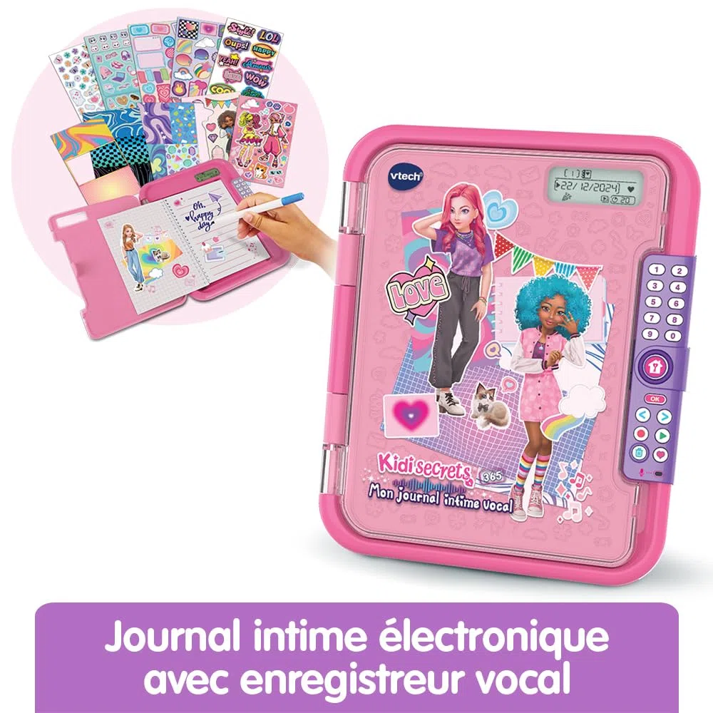 VTech - KidiSecrets 365 Mon Journal Intime Vocal Rose, Journal Intime Électronique avec Code, Micro Enregistreur, Carnet Secret, Feutre et Jeux, Cadeau Enfant de 5 Ans à 12 Ans - Contenu en Français