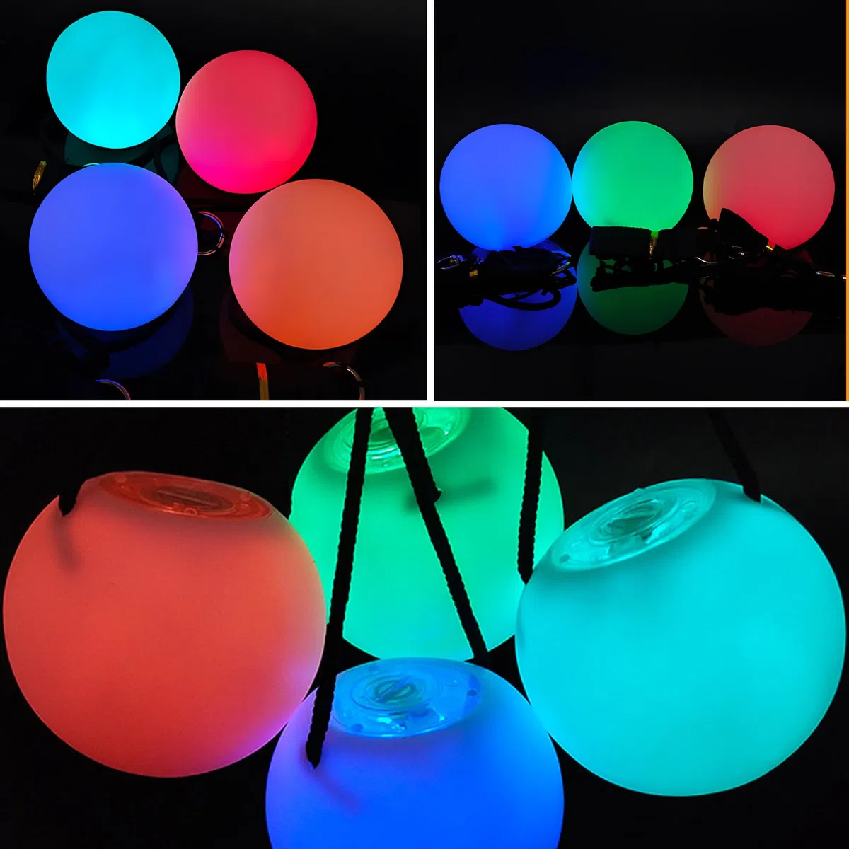 Lot De 4 Balles De Poï LED Lumineuses: Balles De Jonglage Poi, 9 Modes D'éclairage Avec Couleurs Arc-En-Ciel Et Effet Stroboscopique, Bolas Lumineuse Pour Jonglerie Et Cirque, Spectacle Lumineux