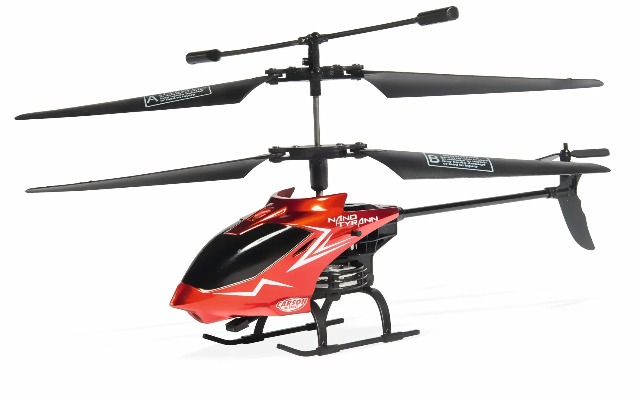 Carson 500507070 Nano Tyrann - Mini hélicoptère RC, modèle RTF (Ready to Fly) Robuste pour débutants, avec télécommande IR 2 canaux, pour Enfants à partir de 8 Ans, Rouge