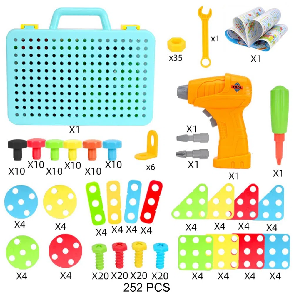 Jeu Mosaique Enfant 252PCS Puzzle Mosaïque 3D Jeu de Construction Perceuse Electrique Enfant STEM Kit Mosaique pour Enfant Fille Garcon Cadeau