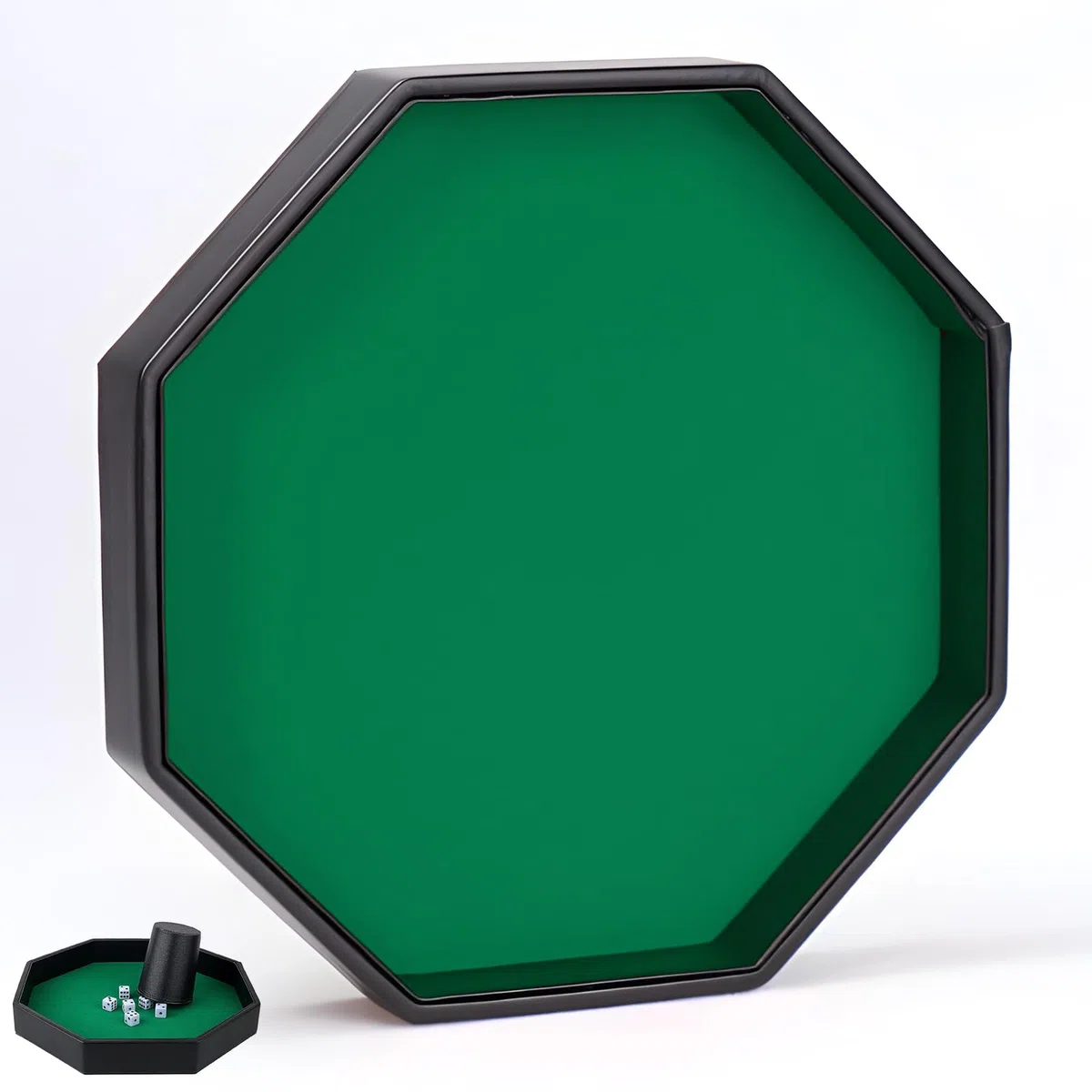 Plateau à dés, tapis à dés avec support en feutre, Dice Rolling Tray, plateau à dés octogonal doublé de feutre en cuir PU, plateau à dés pour jeux Dungeon Crawler (vert)