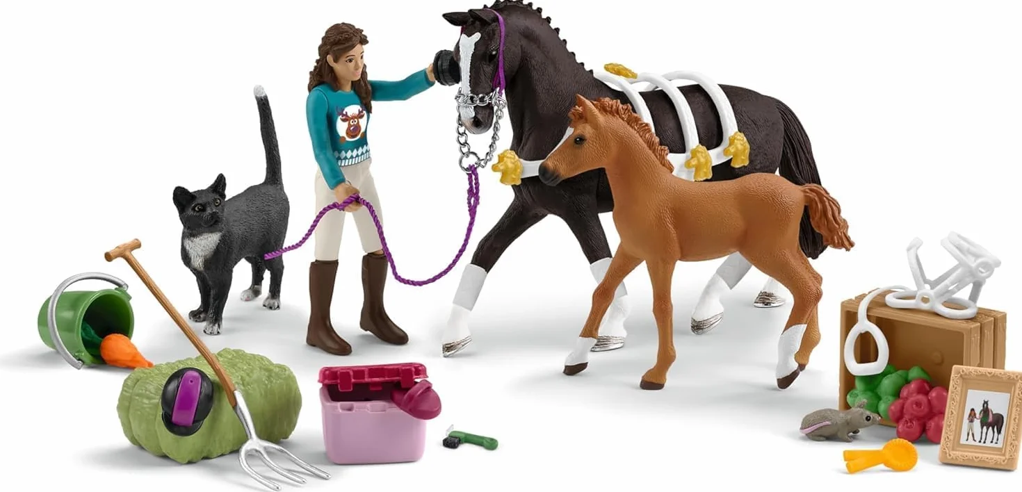 Schleich Horse Club | Calendrier de l’Avent Horse Club 2025 – 99092 | avec Figurine articulée Lisa, 2 Chevaux, Un Chat, Bride et de Nombreux Accessoires | idée Cadeau dès 5 Ans | 36 pièces