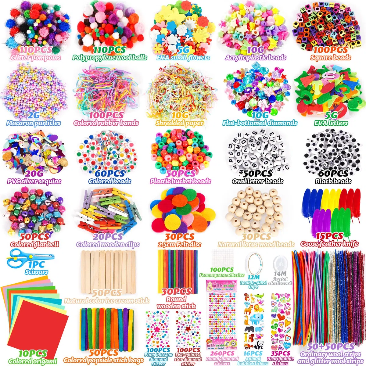 Purpledi Kit Bricolage 3600+ Activites Manuelles pour Enfants, Pipe Cleaners Crafts Set, Fournitures Éducatives, Loisirs Créatifs pour Enfants, Pompons, Yeux Gluants, Plumes，Bleu