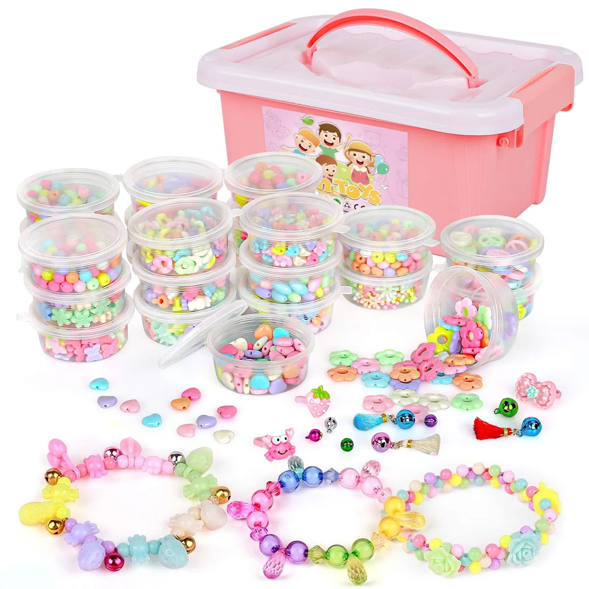 Enfants Bricolage Perles Set, 2000 Pièces Bracelet Perle pour Fabrication de Bracelets,Collier, Kit Fabrication Bijoux Jeux Bricolage pour Filles