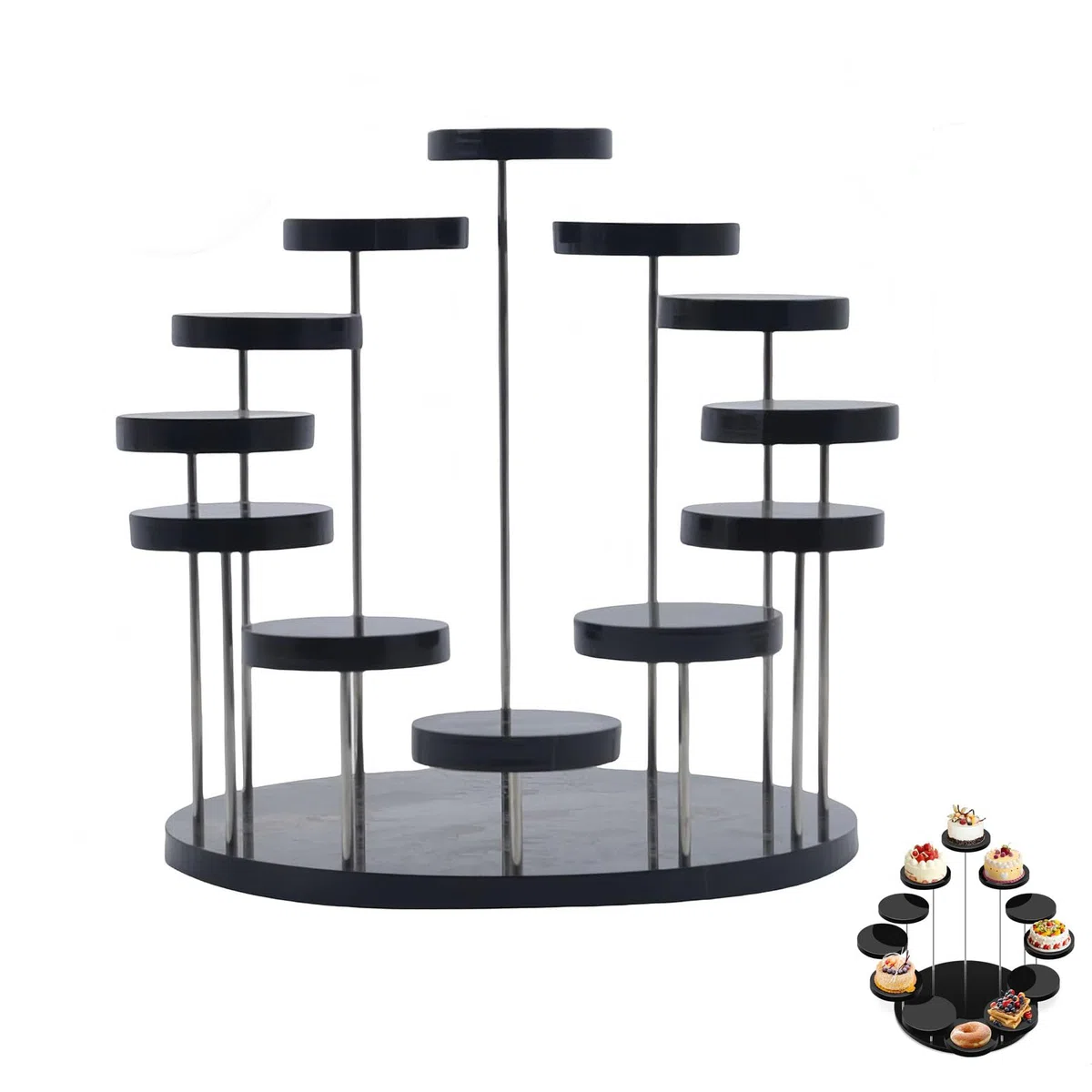 Présentoir Acrylique Rond Noir, Diamètre Présentoirs, Présentoir Parfum de Collection, Résentoirs Ronds en Acrylique pour Cupcakes, pour de Figurine Vernis à Ongles Cosmétiques.