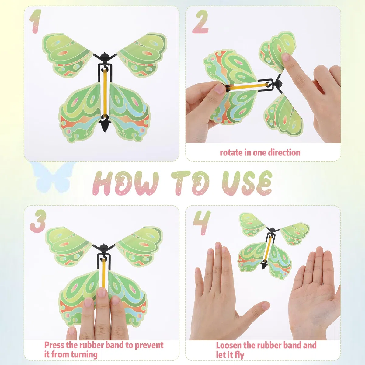 COMNICO Lot de 20 cartes en forme de papillon volant avec bande en caoutchouc - Papillons surprises dans le livre - Créez votre propre papillon magique - Cadeau surprise d'Halloween et de Noël (coloré