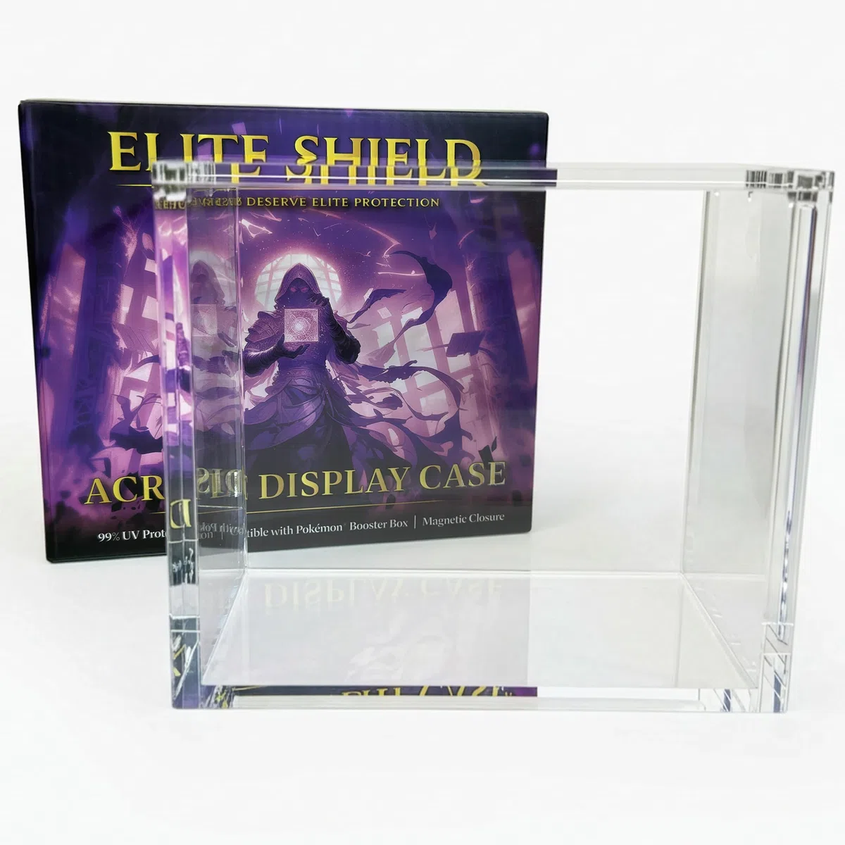 Elite Shield Protection Acrylique Display Booster Box – Compatible avec PKM Booster Box – Anti-UV 99%+ – Fermeture Magnétique Ultra Puissante – Protection Rigide Premium