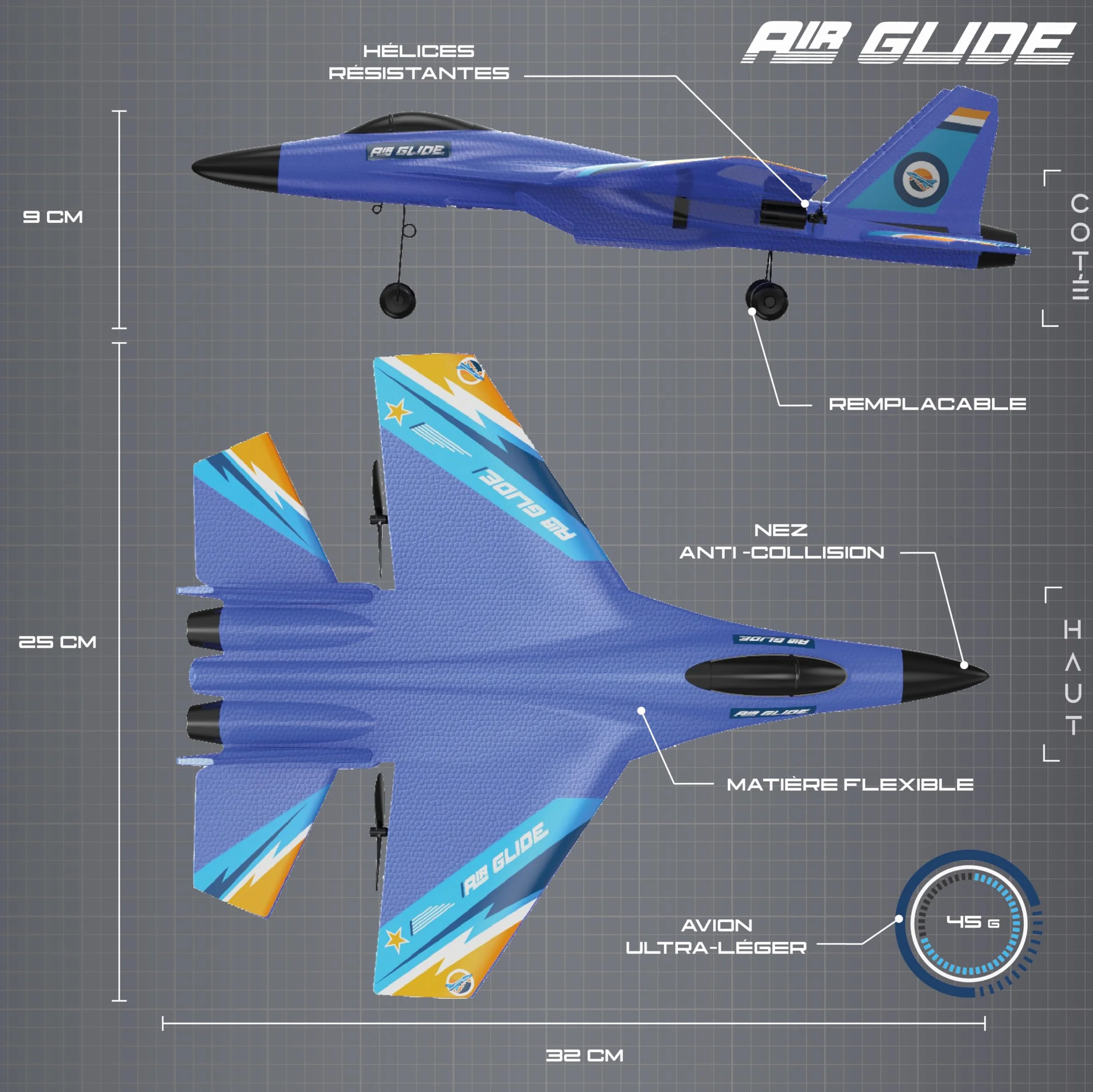 Avion de Chasse Télécommandé SU-35 - Jouet pour Enfant - Nez Anti-Collision Incassable - Avion Rc radiocommandé Flexible et Indestructible - Planeur Facile à Piloter 2,4 GHz - 300m de portée