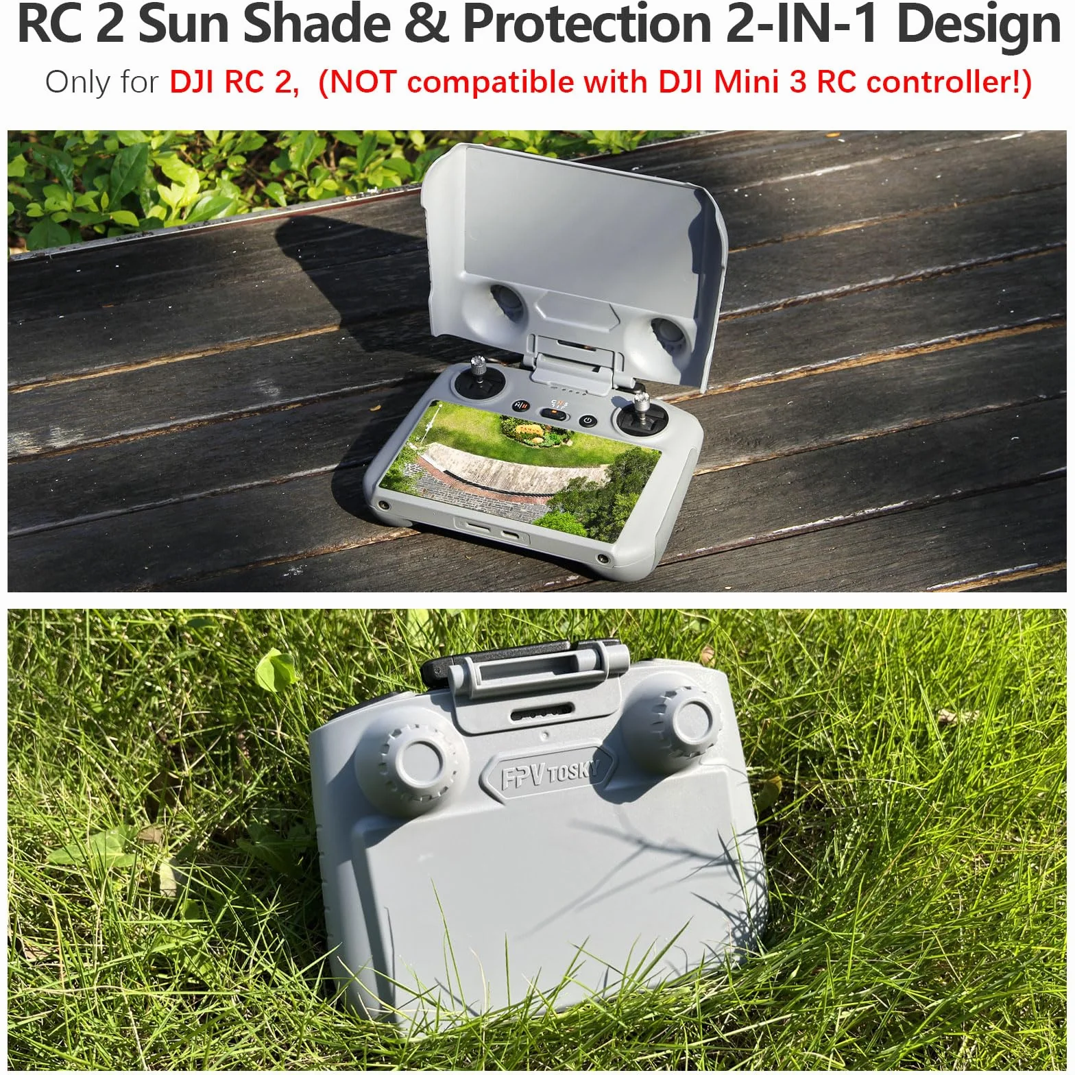 FPVtosky Lito X1/Mini 5/4 Pro RC 2 Pare Soleil + 2 protections d'écran + kit longe - 3 En 1 RC-2 Support de télécommande pour DJI Neo/Avata360/Air 3/Mini 5/4 Pro/Flip Accessoires pour drone
