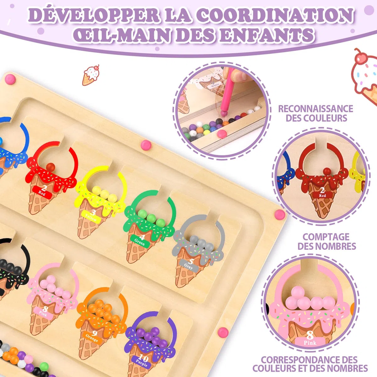 Cadeau Jouet Jeux Fille 3 4 ans Jouets Montessori Enfants Labyrinthe Magnétique de Couleurs Et De Chiffres Jouets de Triage des Couleurs Jeux Jeu Jouet Cadeau Enfant Educatif Montessori 3 4 ans