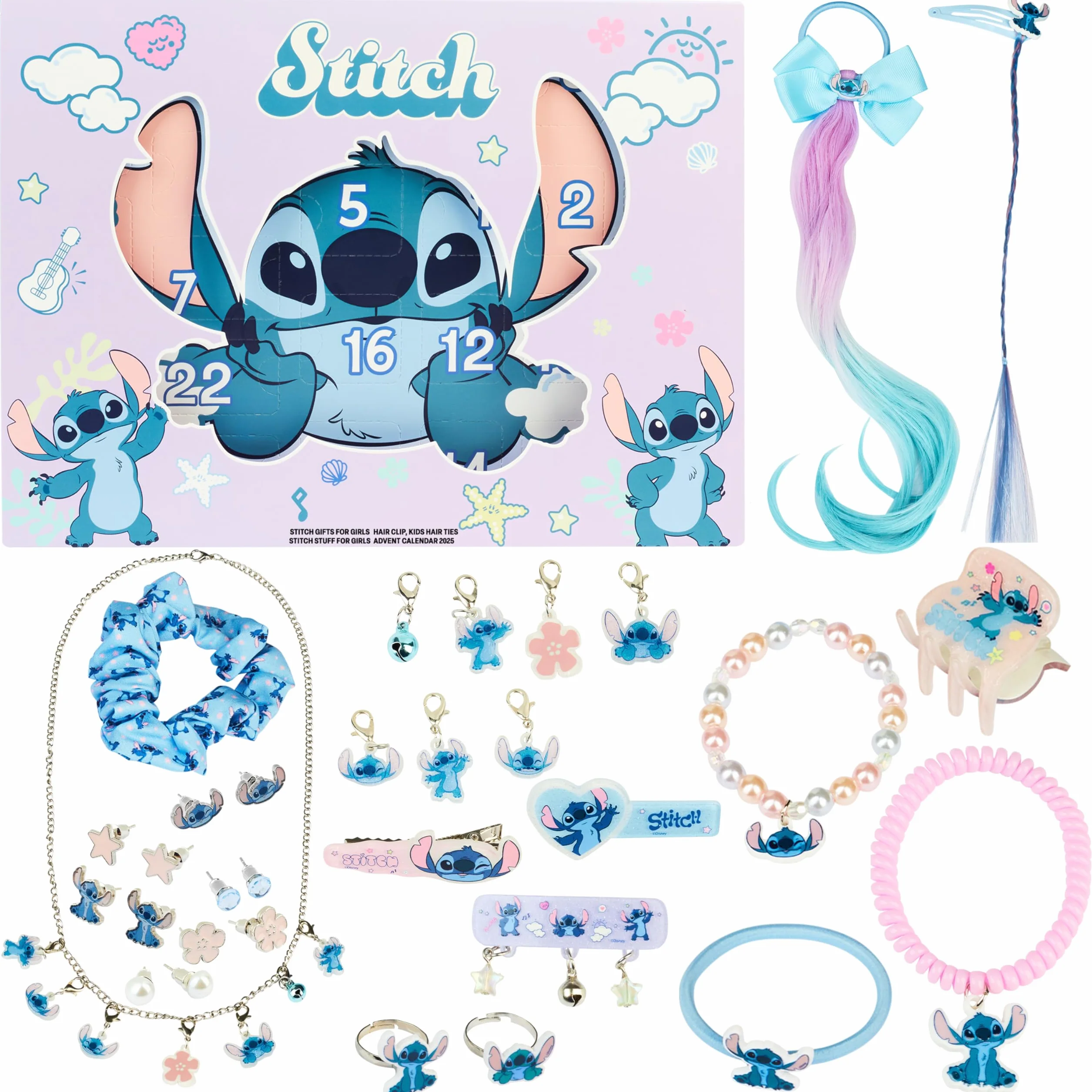Get Trend Disney Stitch Calendrier de l'Avent 2025 Fille, Accessoires Cheveux et Bijoux, Barrettes Chouchou, Idée Cadeau Fille (Lilas Stitch)
