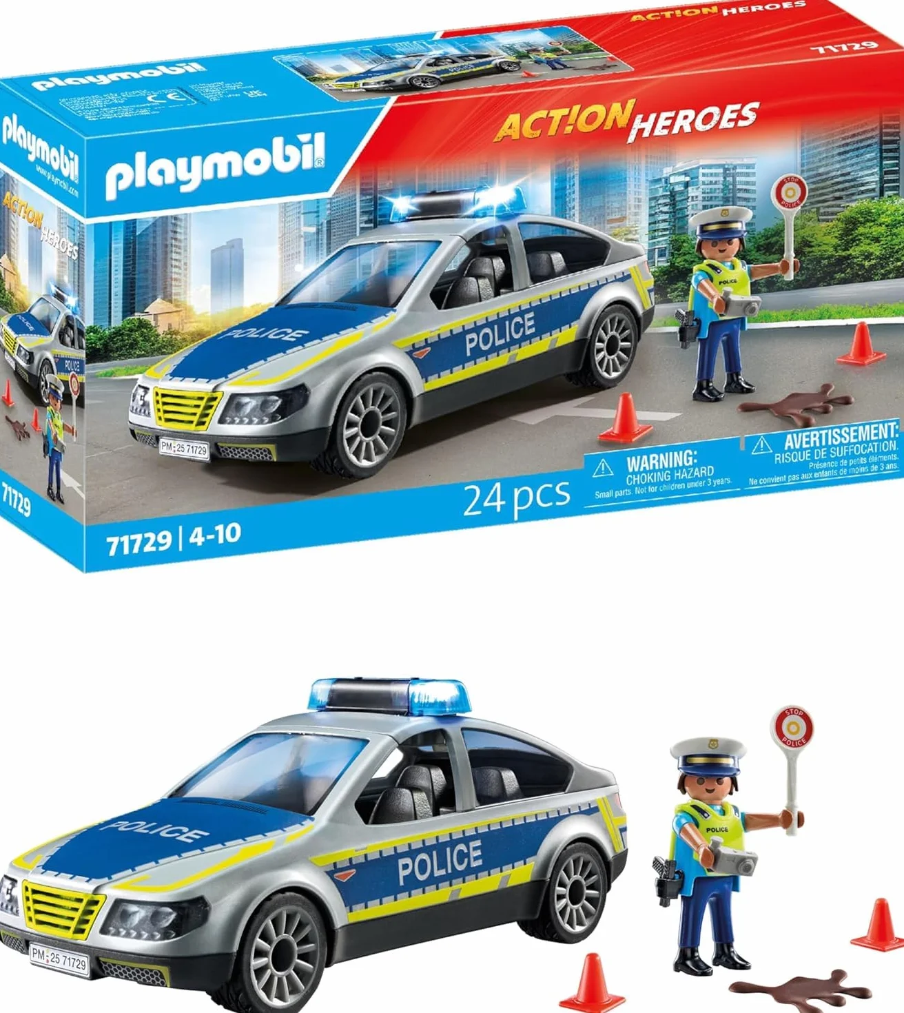Playmobil | Action Heroes | Voiture de Patrouille de Police | Voiture de Police | Voiture Jouet | Jouet pour Enfants à partir de 4 Ans | 71729