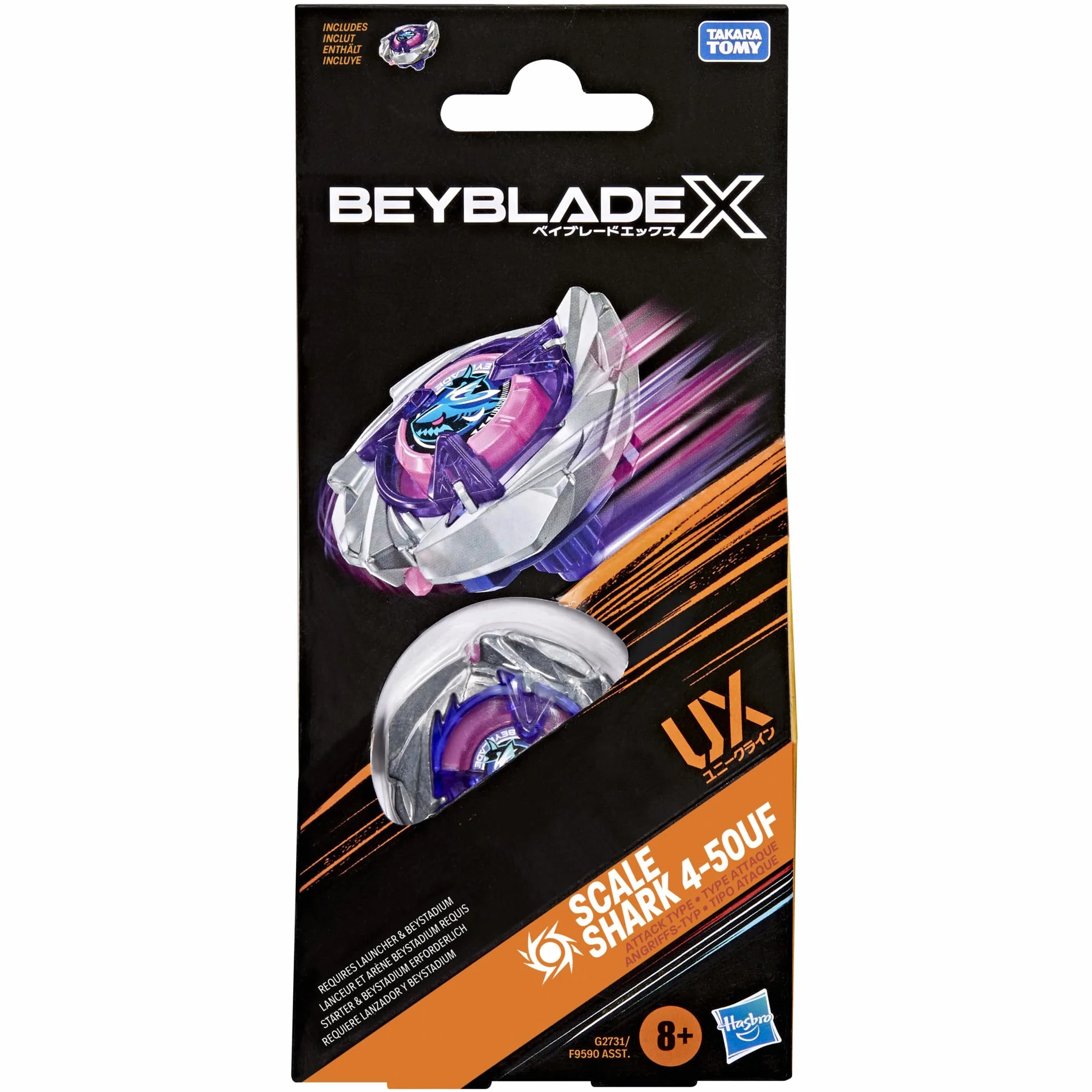 Beyblade X Booster Pack Scale Shark 4-50UF avec toupie de Type Attaque, toupies de Combat Authentiques Takara Tomy dès 8 Ans