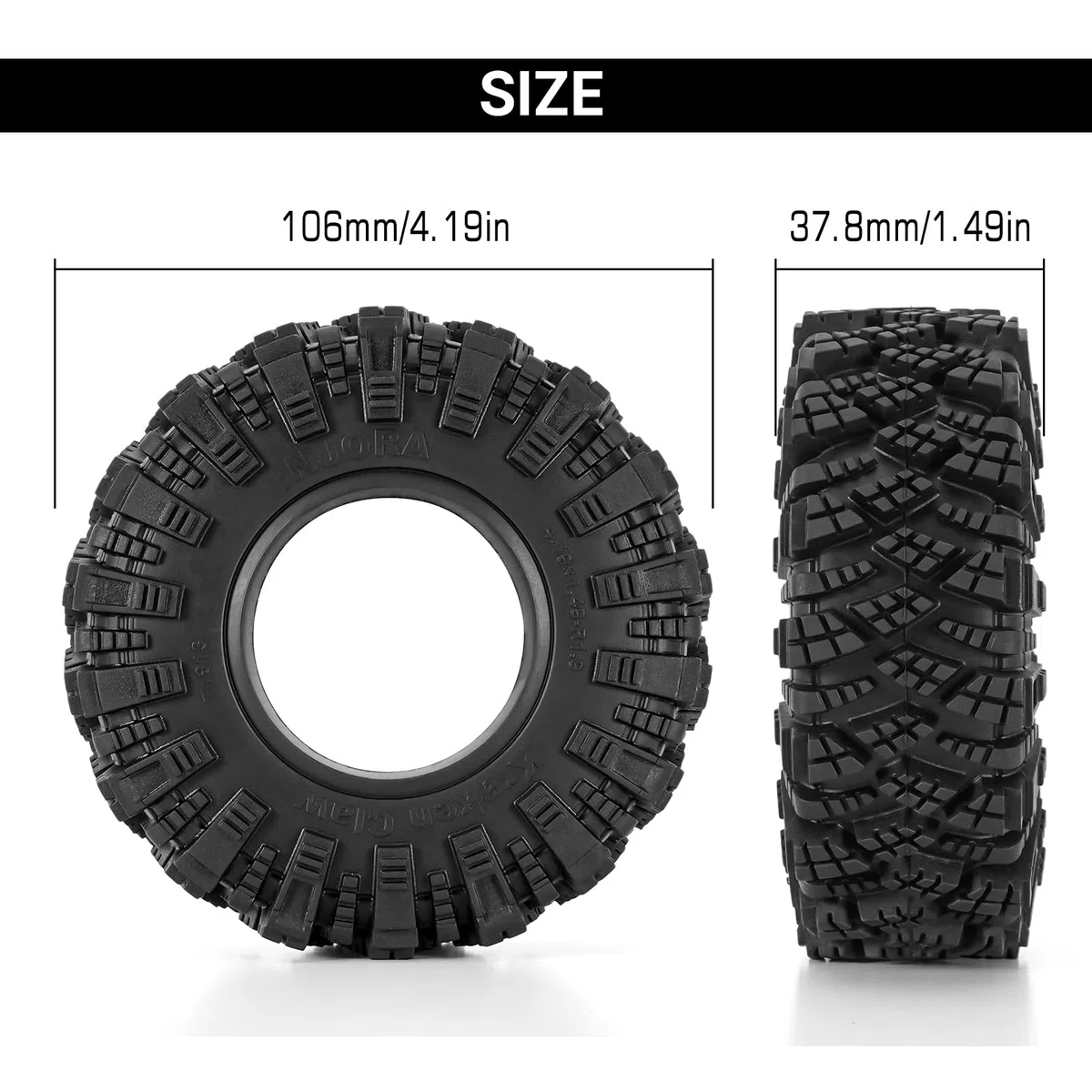 INJORA Pneus Mud Terrain 1.9" Kraken Claw - 106 * 38 mm pour SCX10 Pro TRX4 FCX10 1/10 RC Crawler Upgrade