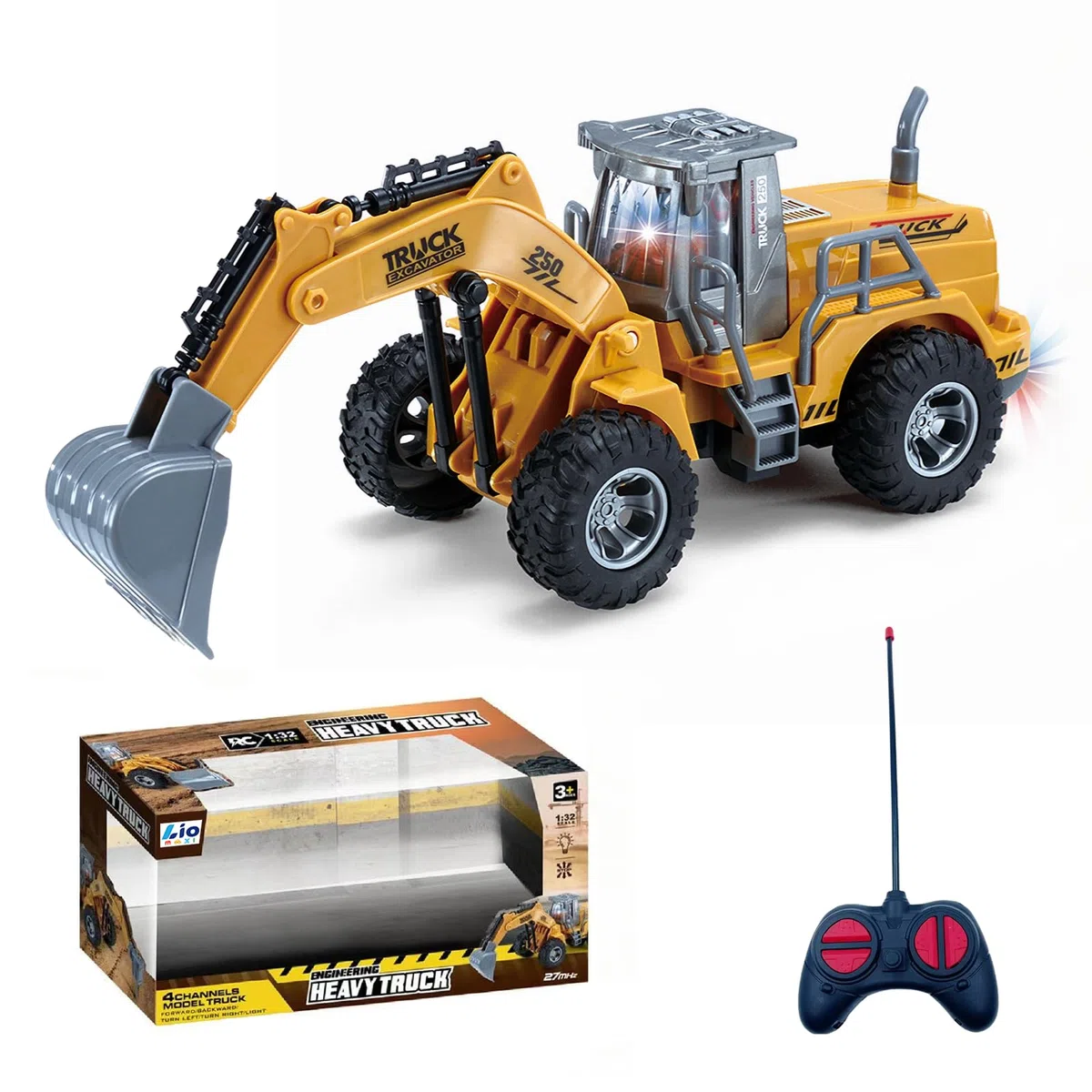 4 canaux 1:32 pelle télécommandée jouet, avec lumières clignotantes, télécommande sans fil, tracteur Digger jouets pour enfants, pour cadeaux pour enfants de 3 4 5 6 7 ans