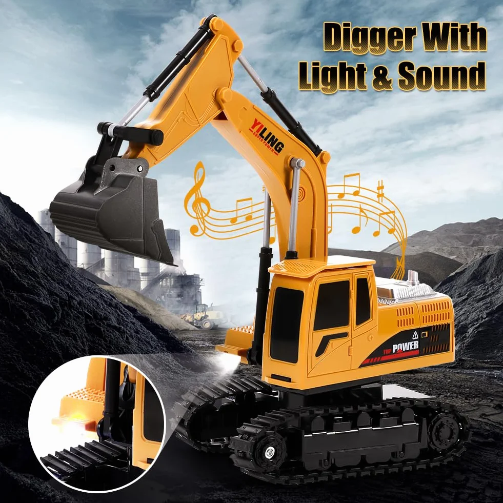 Pelleteuse Télécommandée Tracteur de Construction Télécommandé Enfant, 9 Canaux 1:20 Télécommande Tracteur Digger avec Lumière et Son, Excavatrice Jouet Cadeaux de Noël pour enfants 3 4 5 6 7 8 9-12