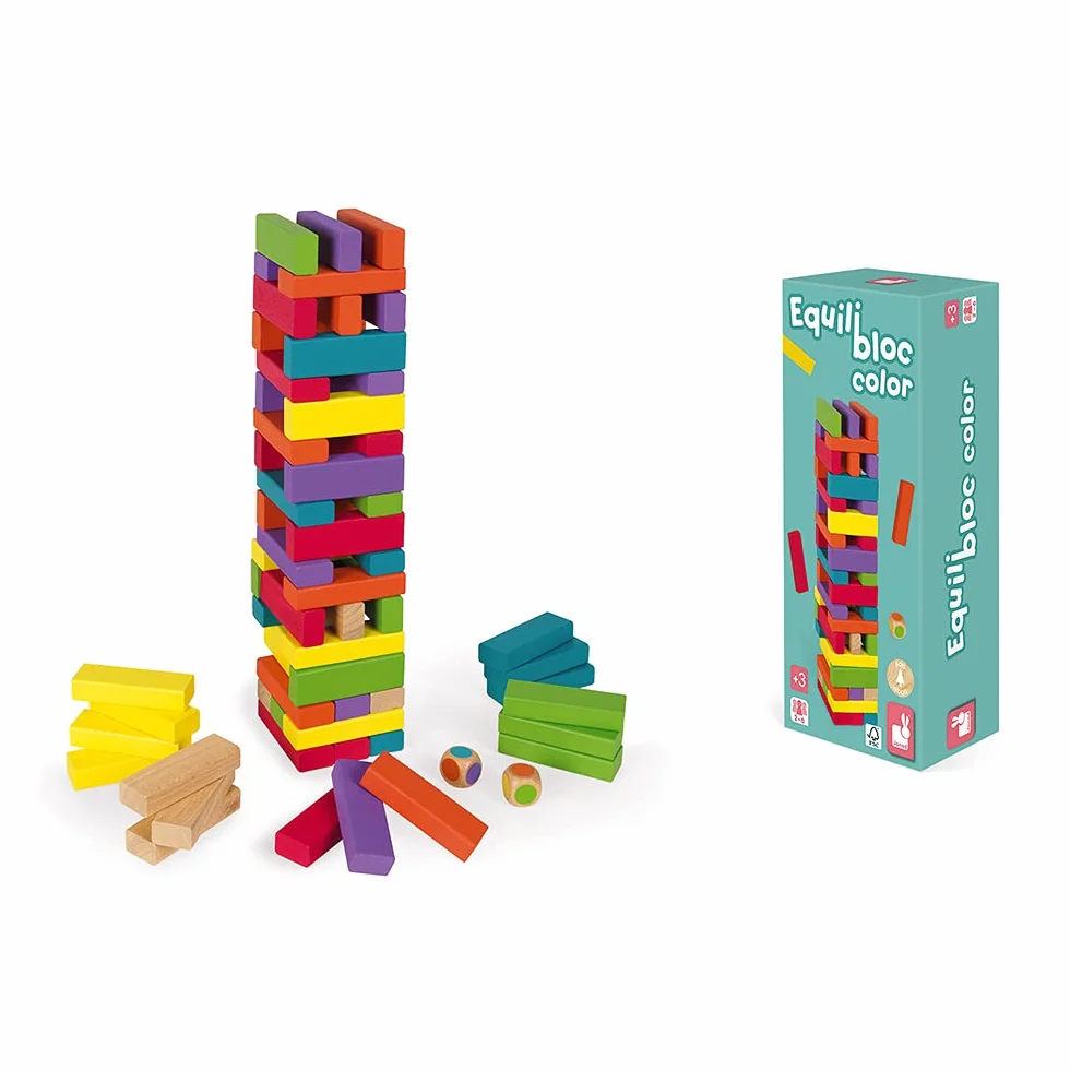 Janod - Equilibloc Color - Blocs de Construction en Bois - 60 Pièces - Jeu d'Adresse - Multicolor - Dès 3 Ans - J02012