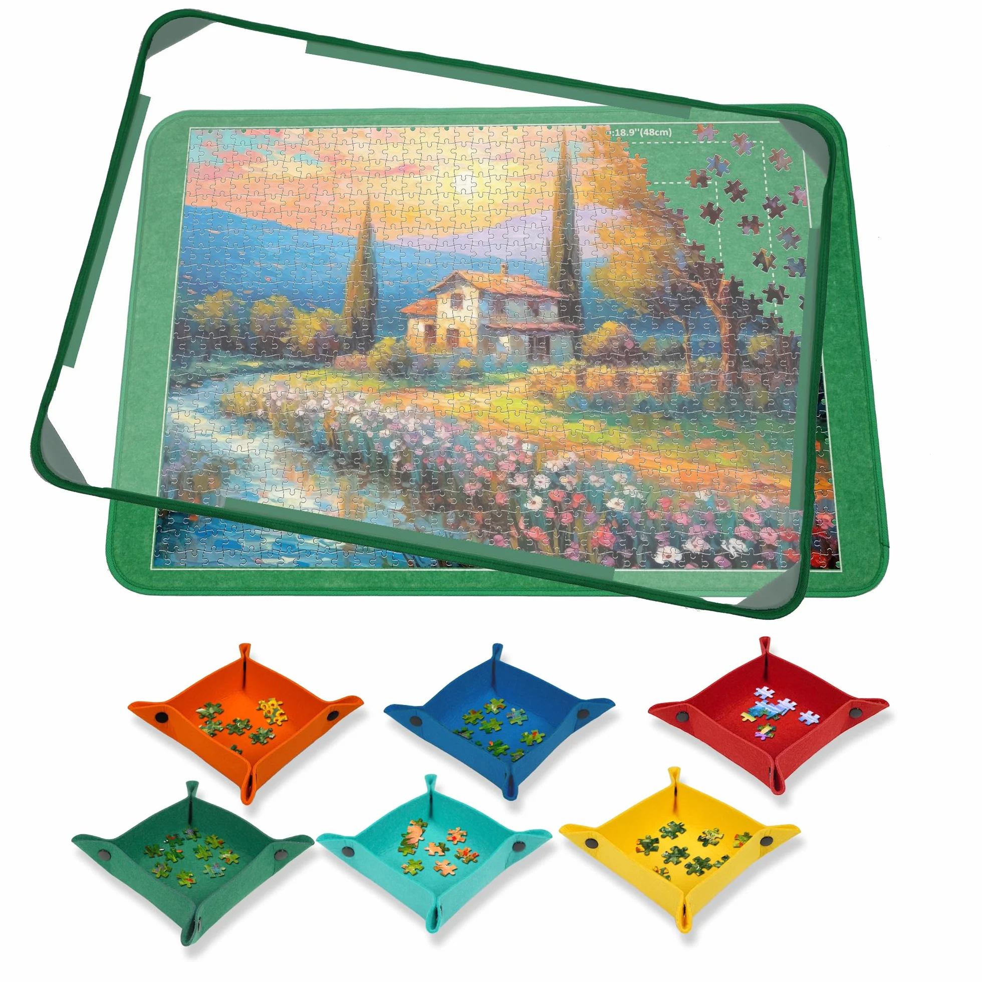 MOZOOSON Plateau Puzzle 1000 Pieces, Planche Puzzle, Puzzle Board 32 x 22in avec Accessoires pour Déplacement et Stockage Faciles (6 Plateau, 1 Couvercle)