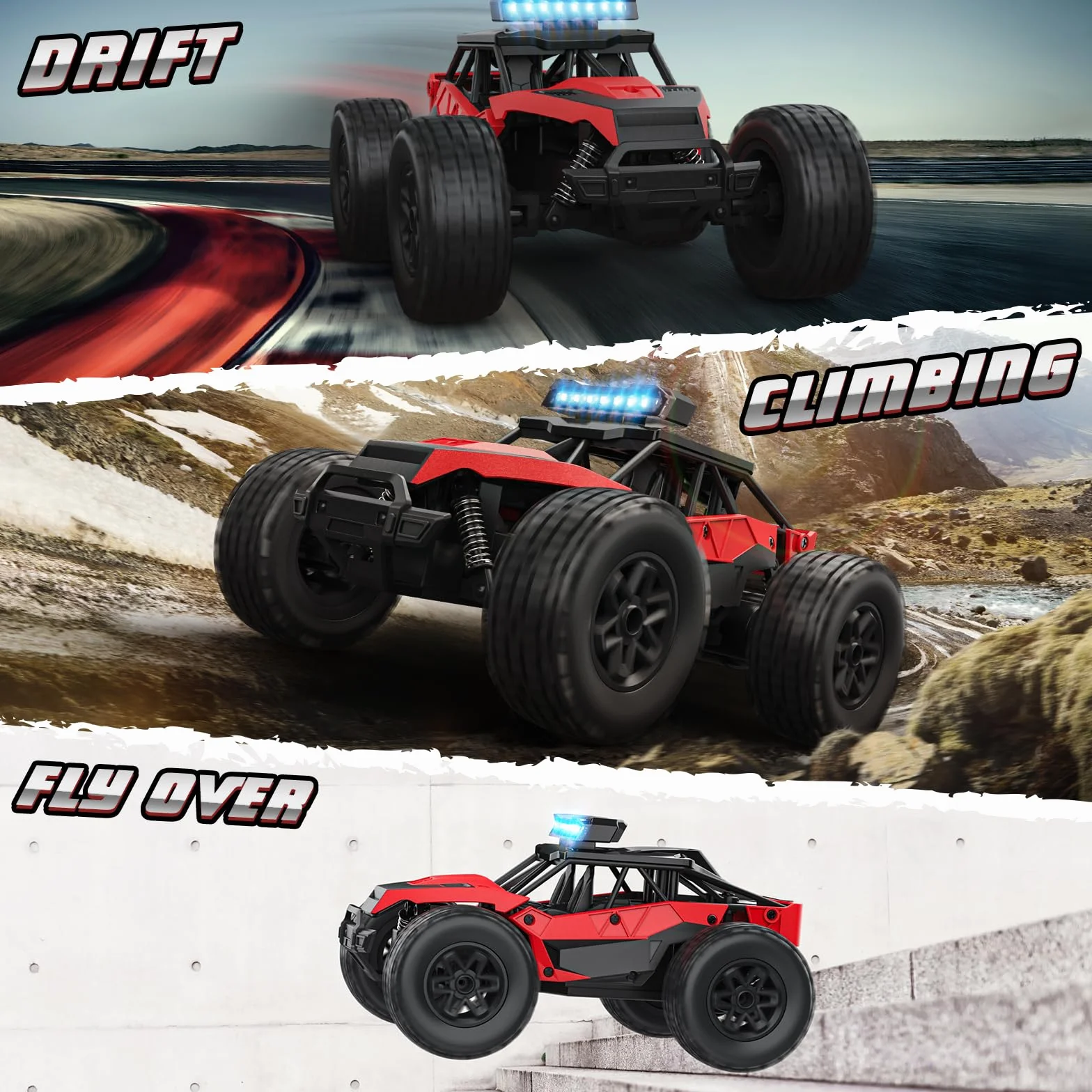 Voiture Télécommandée Tout Terrain, Monster Truck RC Offroad Car Radiocommandée Rapide 22 km/h 2.4GHz, Jouet Enfant Garçons 6 7 8 9 10 11 12 Ans Cadeau Noel Anniversaire Véhicules Téléguidée Jeux