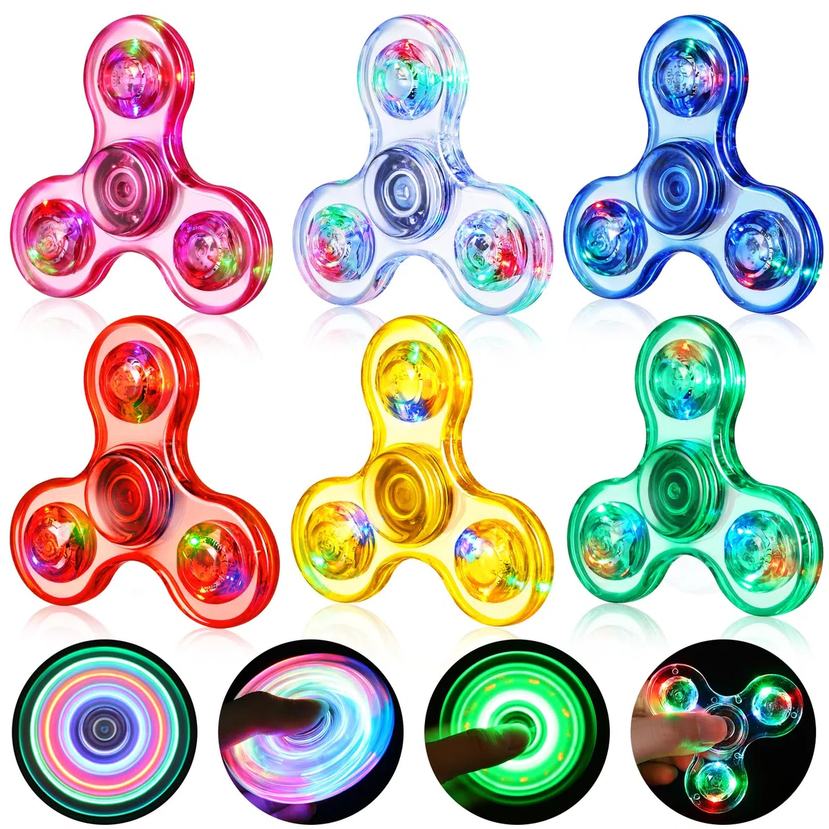 Gigilli Fidget Spinner Lot de 6, Fête de La Saint Valentin Favors LED Fidget Spinner Jouets pour Enfants, Soulagement du Stress Jouets Sensoriels, Sac de Fête de Pâques Remplisseurs Cadeau.