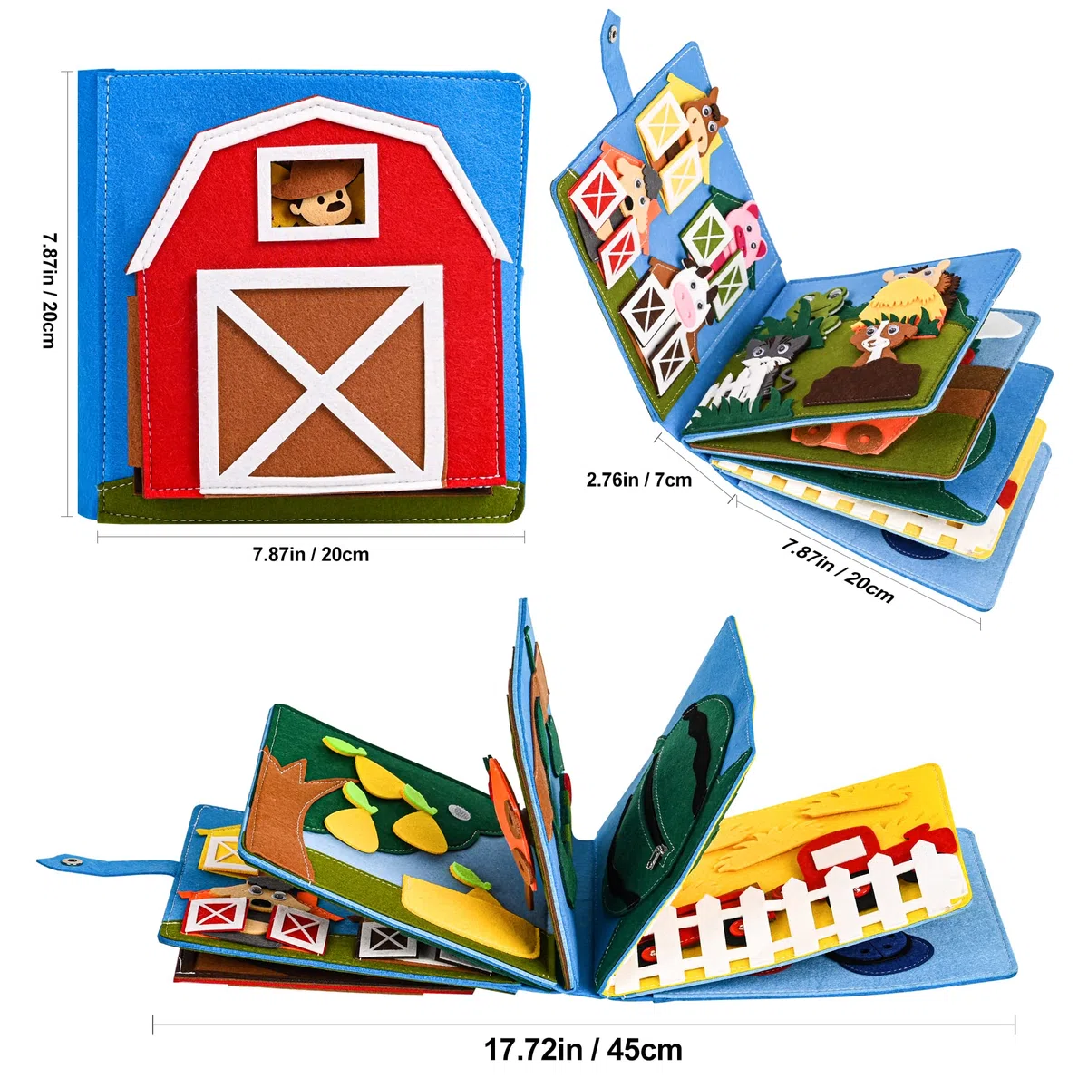 Quiet Book® | Livre d'emploi en feutre 3D Jouet éducatif sensoriel | Jouet éducatif pour enfants d'âge préscolaire Busy Book | Tableau d'activités pour enfants de 1 à 6 ans