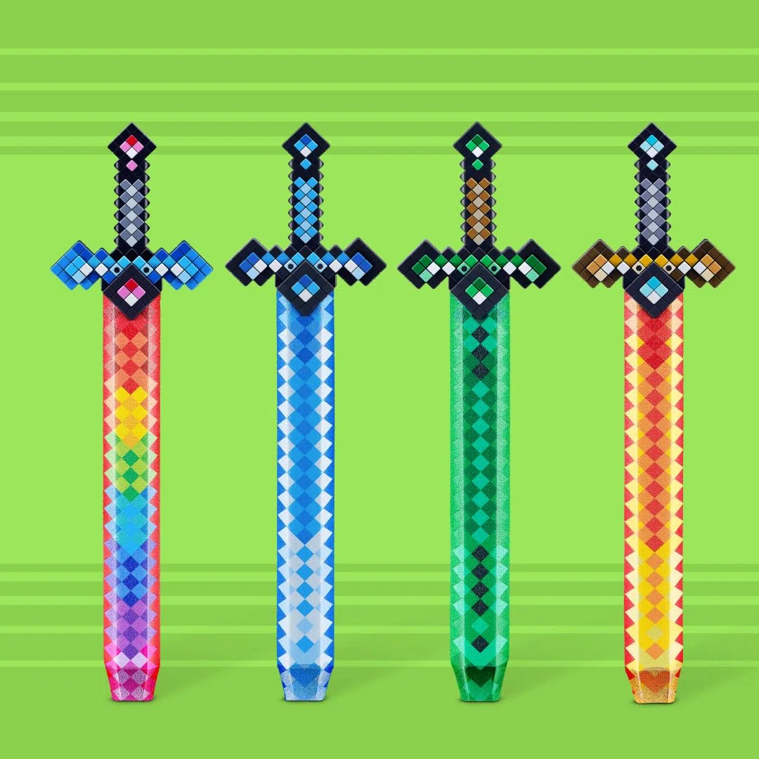 XSHOT Épée Pixel de Jeu de Rôle (4PK) de ZURU – Épée en Mousse avec Design Pixélisé et Poignée Plastique, Jouet de Jeu de Rôle Léger et Sûr pour Enfants 6+, Multicolord2