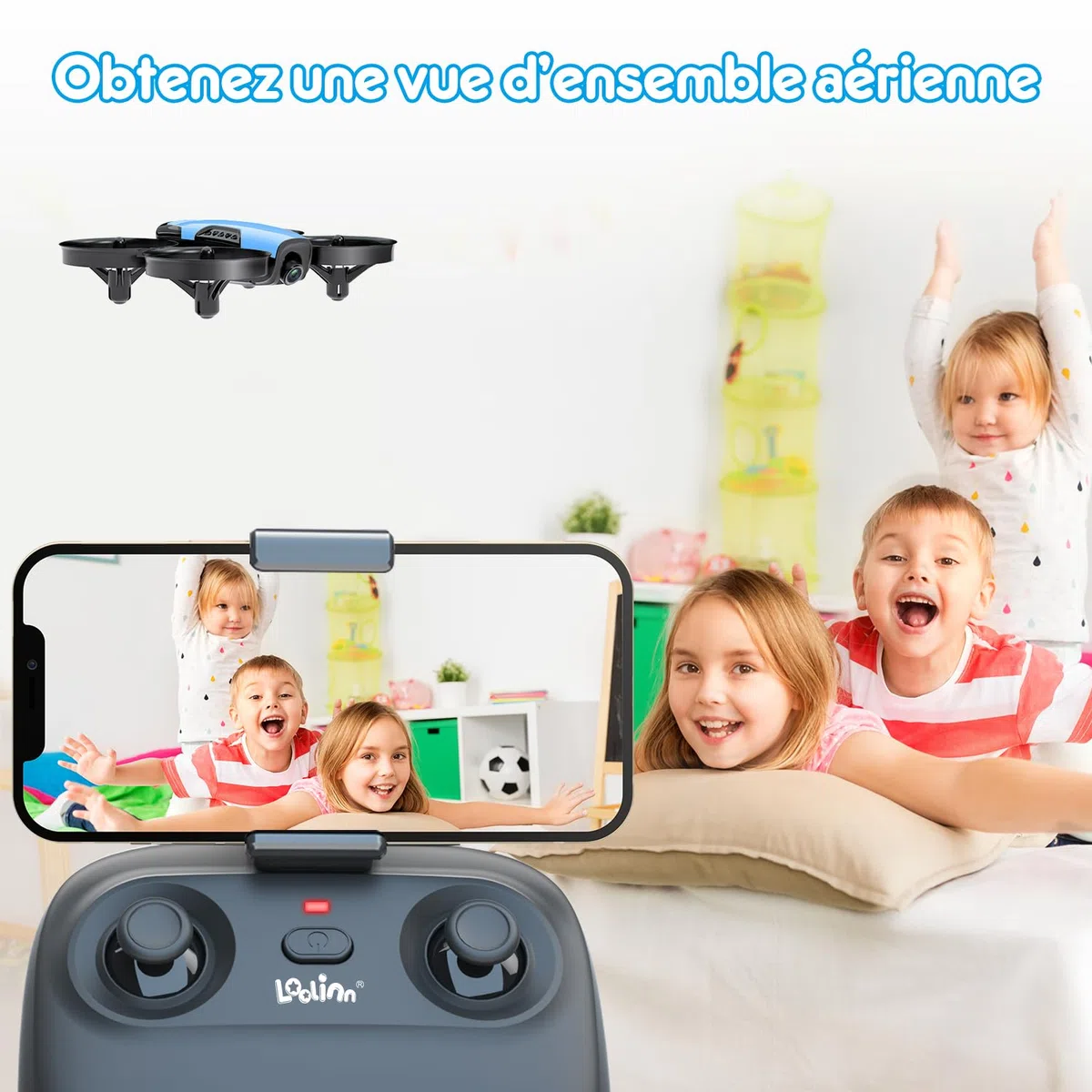 Loolinn | Drone avec Caméra pour Enfant Cadeau (8+) - Mini Drone Télécommandé, Vol Sécurisé, Facile à Piloter, Deux Batteries, Certification C0 Approuvée (Cadeau pour Garçons et Filles)