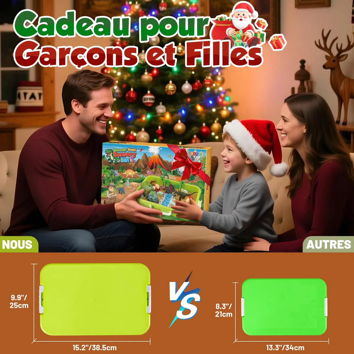 FRUSE Sable Magique de Dinosaure, Jouets Sensoriels avec Sable Sensoriels,Dinosaure Jouet, Dino Loupe de Jeu, Dinosaures Phosphorescents, Bac a Sable avec Couvercle,Cadeau pour Enfant de 3 à 8 Ans