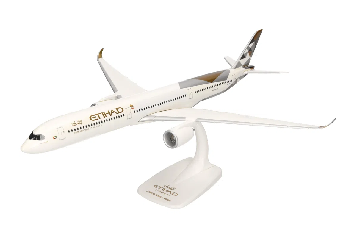 Herpa Maquette Avion Etihad Airways Airbus A350-1000 - A6-XWC, echelle 1/200, Snap-fit Model, pièce de Collection, d'avion avec Support, Figurine Plastique
