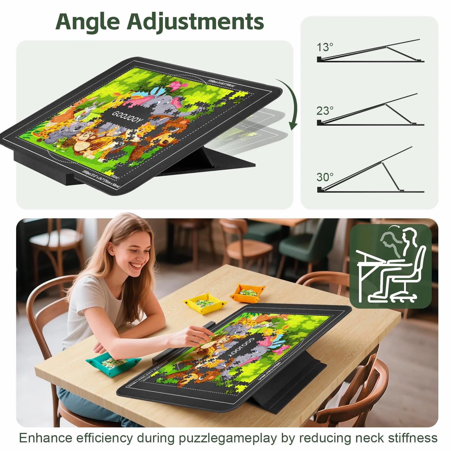 Plateau Puzzle avec Support Réglable et Couvercle Protecteur, Planche Puzzles Portable - Idéal pour Puzzles de 1000 Pièces, Table Puzzle en Feutre avec 6 Trieur