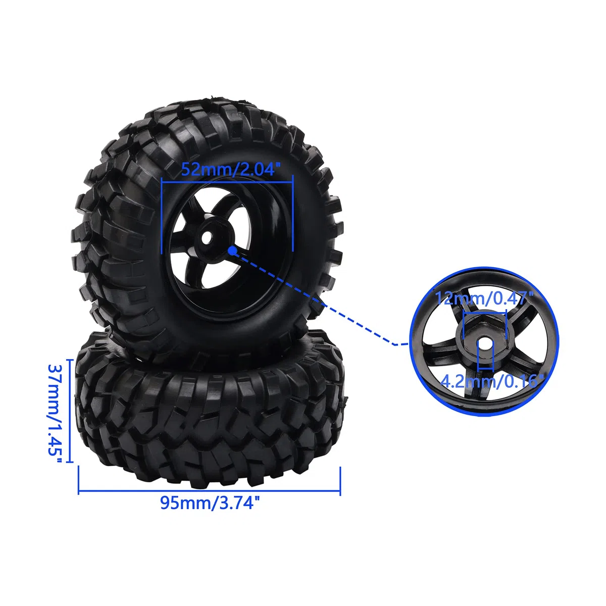RC Lot de 4 pneus en caoutchouc pour buggy 1:10 à 5 rayons pour RC HSP 1/10 tout-terrain