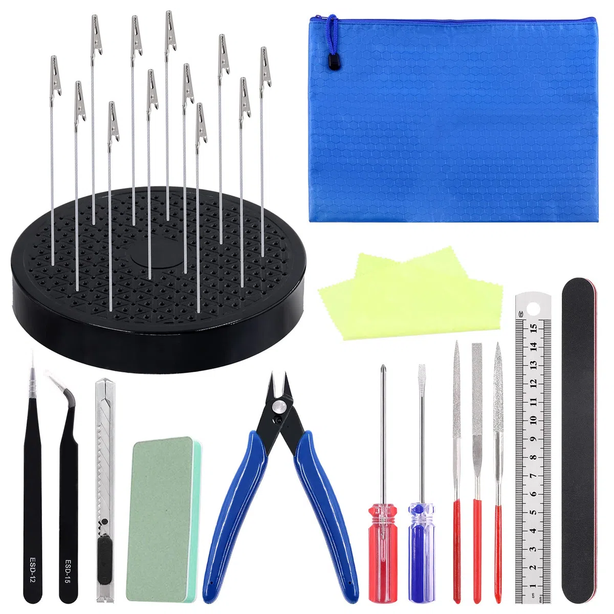 Glarks Gundam Lot de 27 outils de modélisme et rotation à 360 degrés pour modélisme, support de base de peinture, pinces crocodiles pour amateurs de modélisme et projets de bricolage