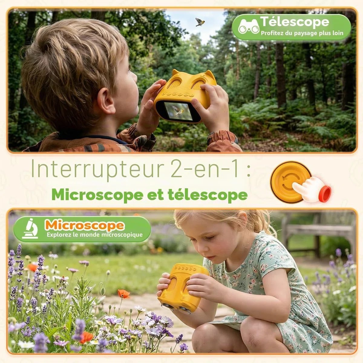Microscope numérique portable BNISE pour enfants 1000X : kit 2 en 1 avec microscope et télescope pour enfants avec écran IPS de 2,0 pouces - Jouets STEM, cadeaux d'anniversaire pour filles, garçons