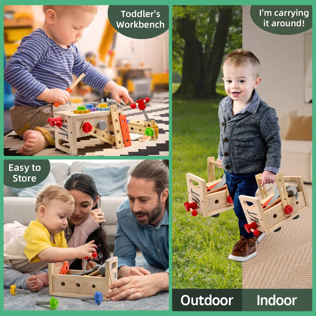 Jouet en Bois Outil pour Enfant 3 Ans, DIY 29 Pièces Jeux en Bois pour Enfants Avec Boîte à Outils, Montessori Educatifs Parcours Motricité Bébé Jouets, Cadeau Enfant Garcon Fille 4 5 6 7 Ans